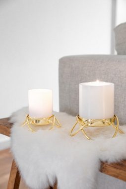EDZARD Kerzenständer Bastia S (2er-Set), Kerzenleuchter mit Gold-Optik, Kerzenständer für Stumpenkerzen, modernes Design, vernickelt, Höhe 3,5 cm