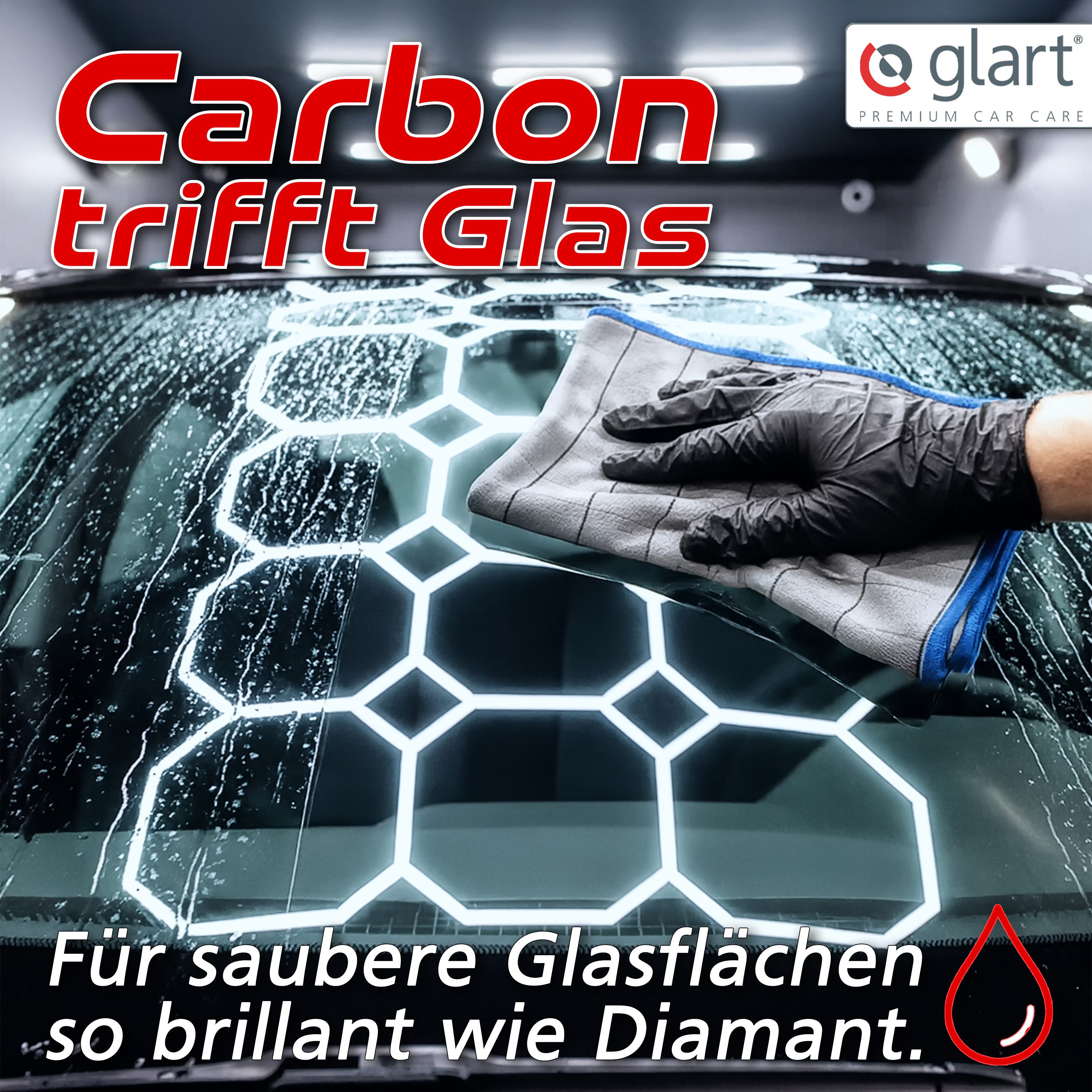 Glart 44C6R 6X Carbontücher Fensterputztücher Auto Glas fusselfrei 32x32cm Mikrofasertuch (98% PE/PA-Mehrkomponentenfaser, 2% PE, 32x32 cm)