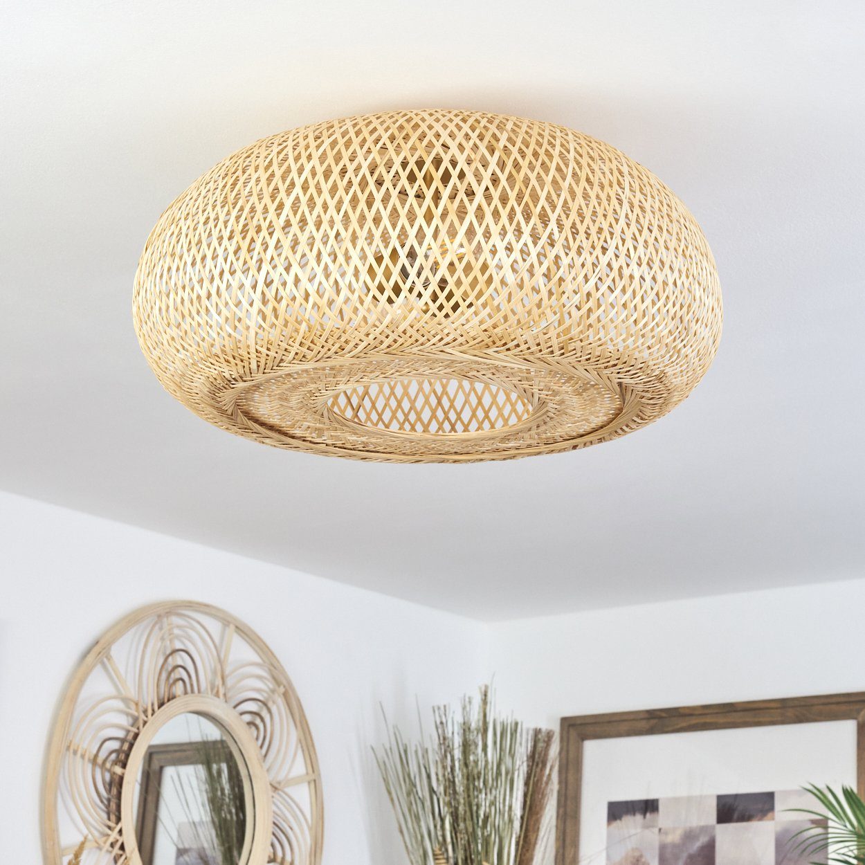 hofstein Deckenleuchte »Decollatura« Deckenlampe aus Metall/Bambus in Goldfarben/Natur, ohne Leuchtmittel, Leuchte im Boho Design mit Lichteffekt, ø50cm, 2xE27