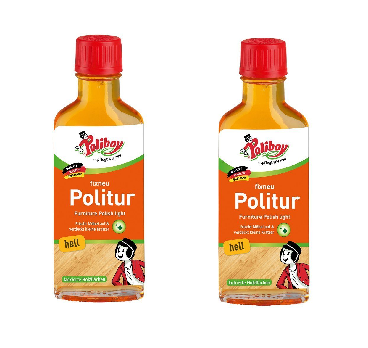 poliboy Fixneu Möbelpolitur hell - 2x100ml Möbelreiniger (für helle Oberflächen - Made in Germany)