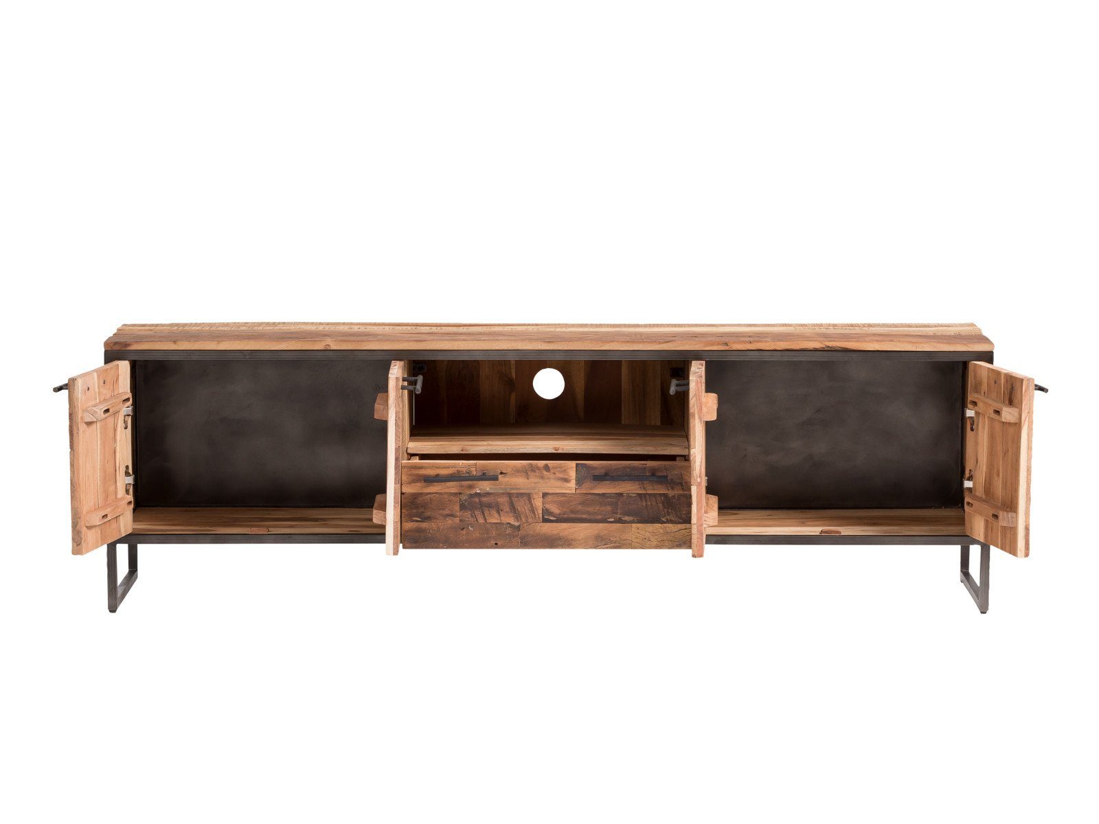 massivum Lowboard Bristol TV-Bank Massivholz Metall Fernsehbank (1 St)