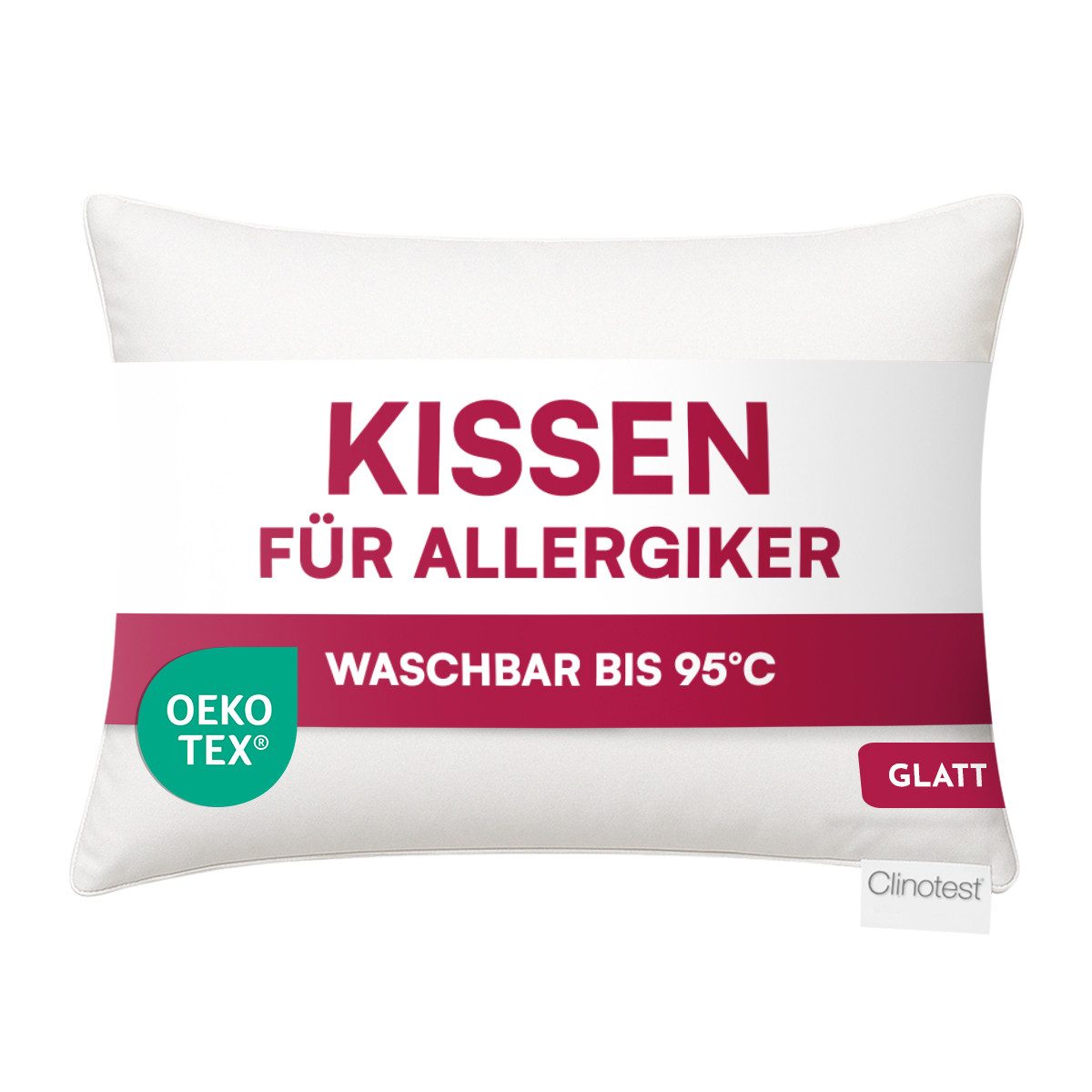 Clinotest Kopfkissen Polykissen Glatt, Füllung: 240g, Bezug: Polyester, Für jede Schlafposition, 95°C waschbar & trocknergeeignet, bewährte Qualität aus Hotellerie