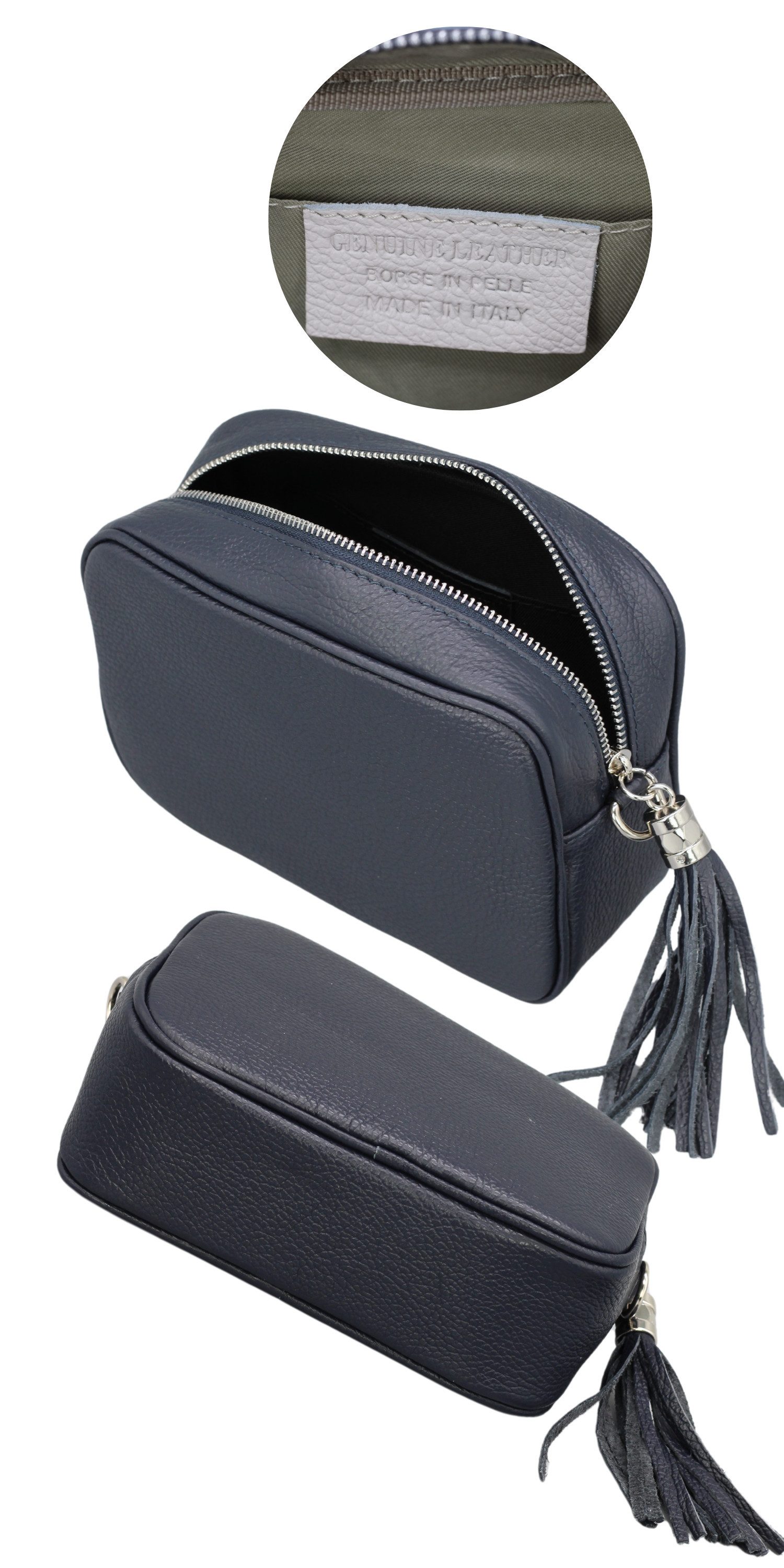 Adel Bags Schultertasche QUASTE Umhängetasche für Damen, Schultertasche, Crossbody Bag, aus echtem Leder, Hergestellt in Italien, mit gemustertem Gürtel