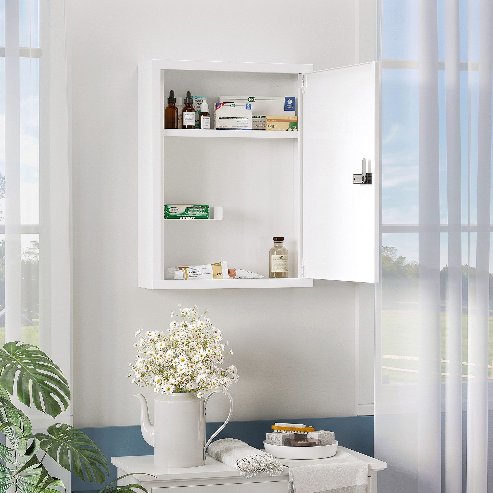 HOMCOM Medizinschrank abschließbarer Medikamentenschrank mit Ablagefächern (Set, 1-St., 1er Set) Zahlenschloss, 3 Ebenen, wandmontiert