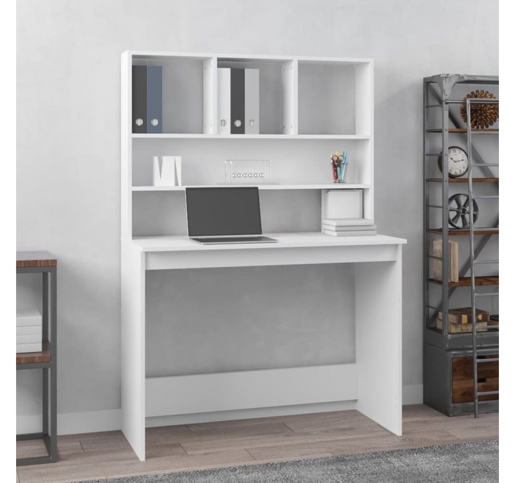 furnicato Schreibtisch mit Regal 102 x 45 x 148 cm Weiß (1-St), Bürotisch mit integriertem Regal und Stauraum für kleine Zimmer