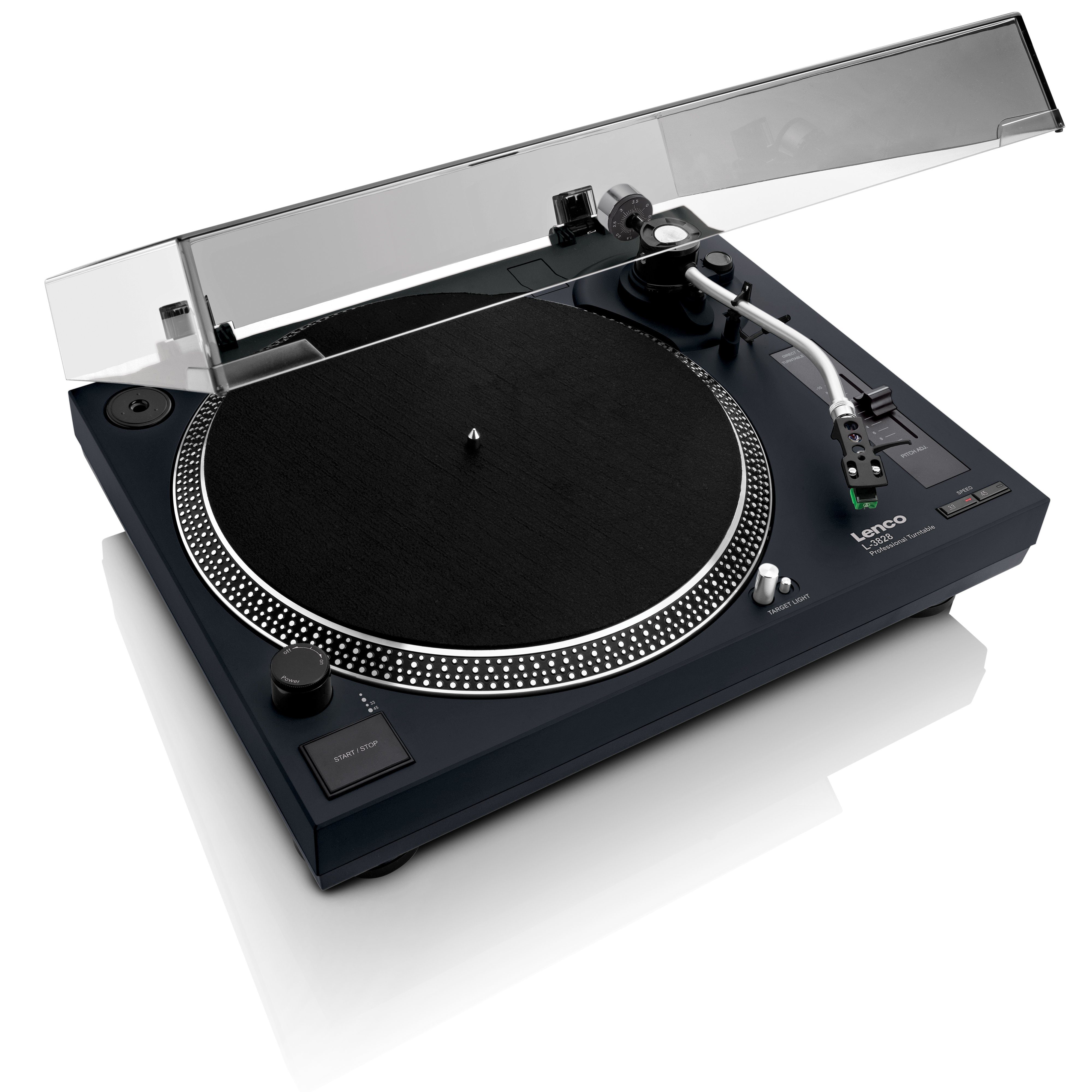 Lenco L-3828BK Plattenspieler (Direktantrieb, Vinyl formatierung USB, Phono-Vorverstärker / Pitch Control in Schwarz)