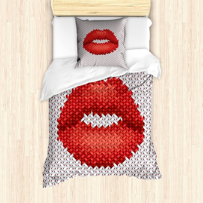Bettwäsche Milbensicher Allergiker geeignet mit Kissenbezug Abakuhaus Microfaser Feminin Retro-Effekt-Lippenentwurf