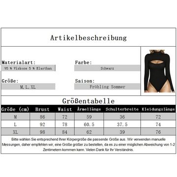 B.X Langarmbody Damen-Overall Langarm-T-Shirt,vorderer Ausschnitt, schmale Passform Sexy einfarbiger langärmliger Jumpsuit-Slip mit Rollkragen