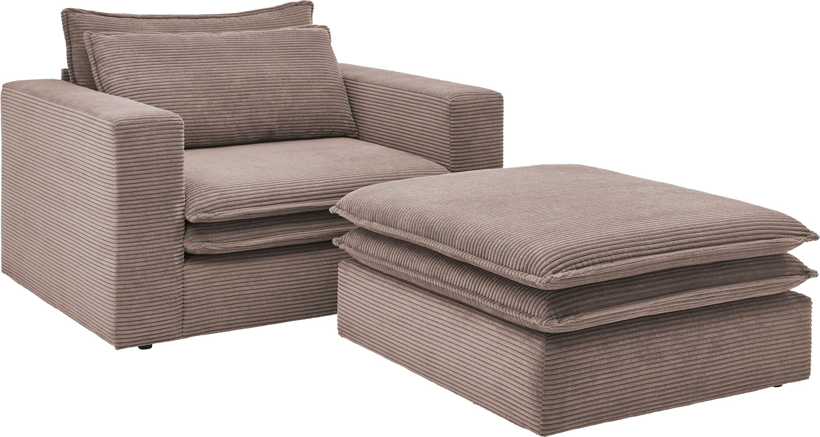 Home affaire Sitzgruppe PIAGGE, (2-tlg), Hochwertiger Cord, Loveseat und Loveseat-Hocker im Set