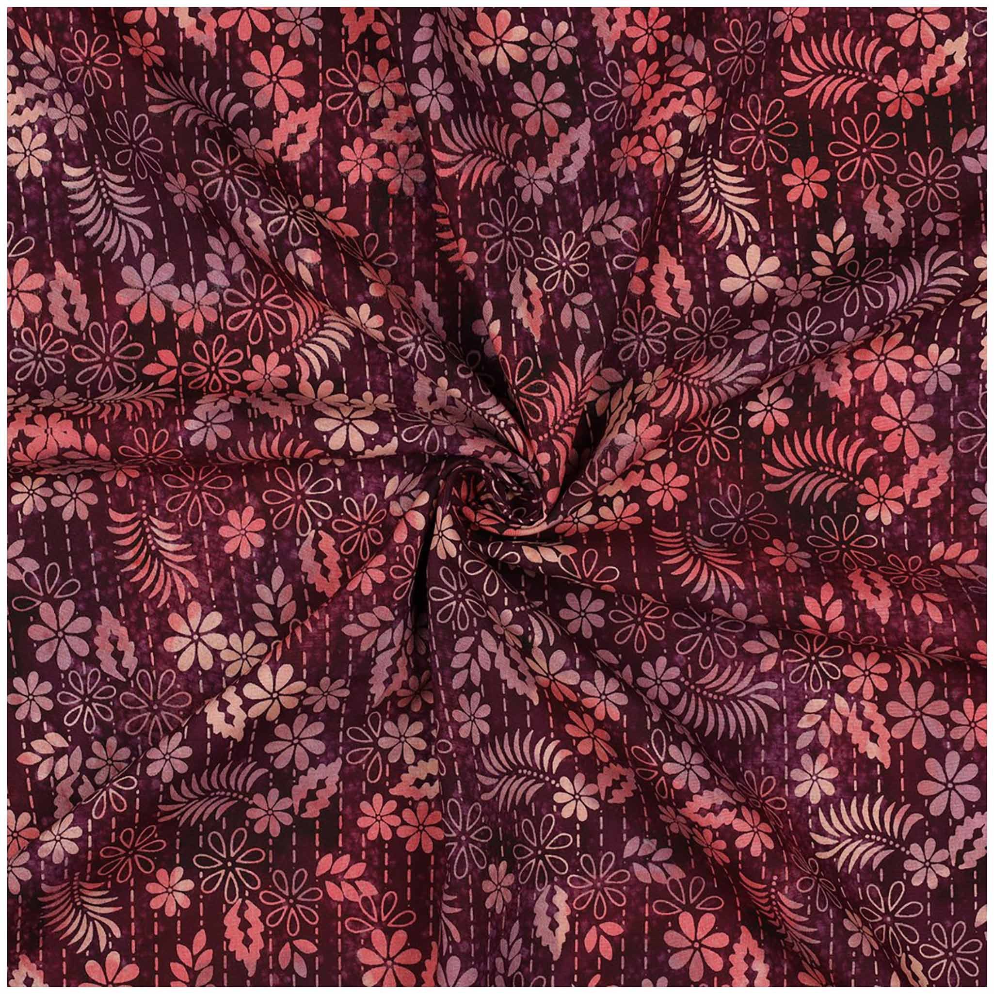 maDDma Stoff Viskosestoff Flora-Batik ab 0,5m x137 cm Sommerstoff Meterware, pflaume