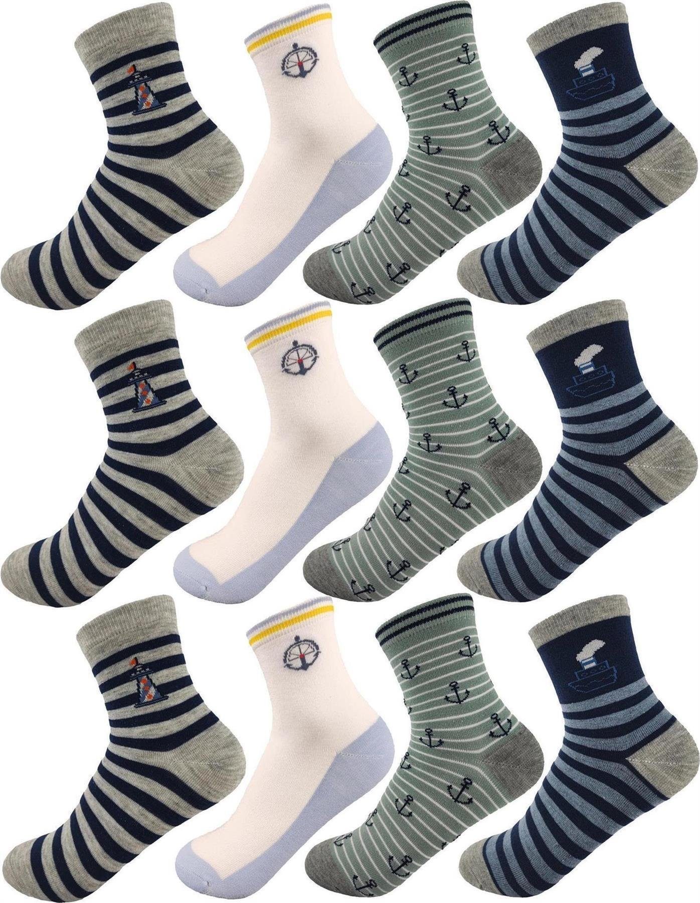 EloModa Freizeitsocken 12 Paar Kinder Socken Jungen & Mädchen mit Muster Baumwolle, 23-26 (12-Paar) 12 Paar, Mix10