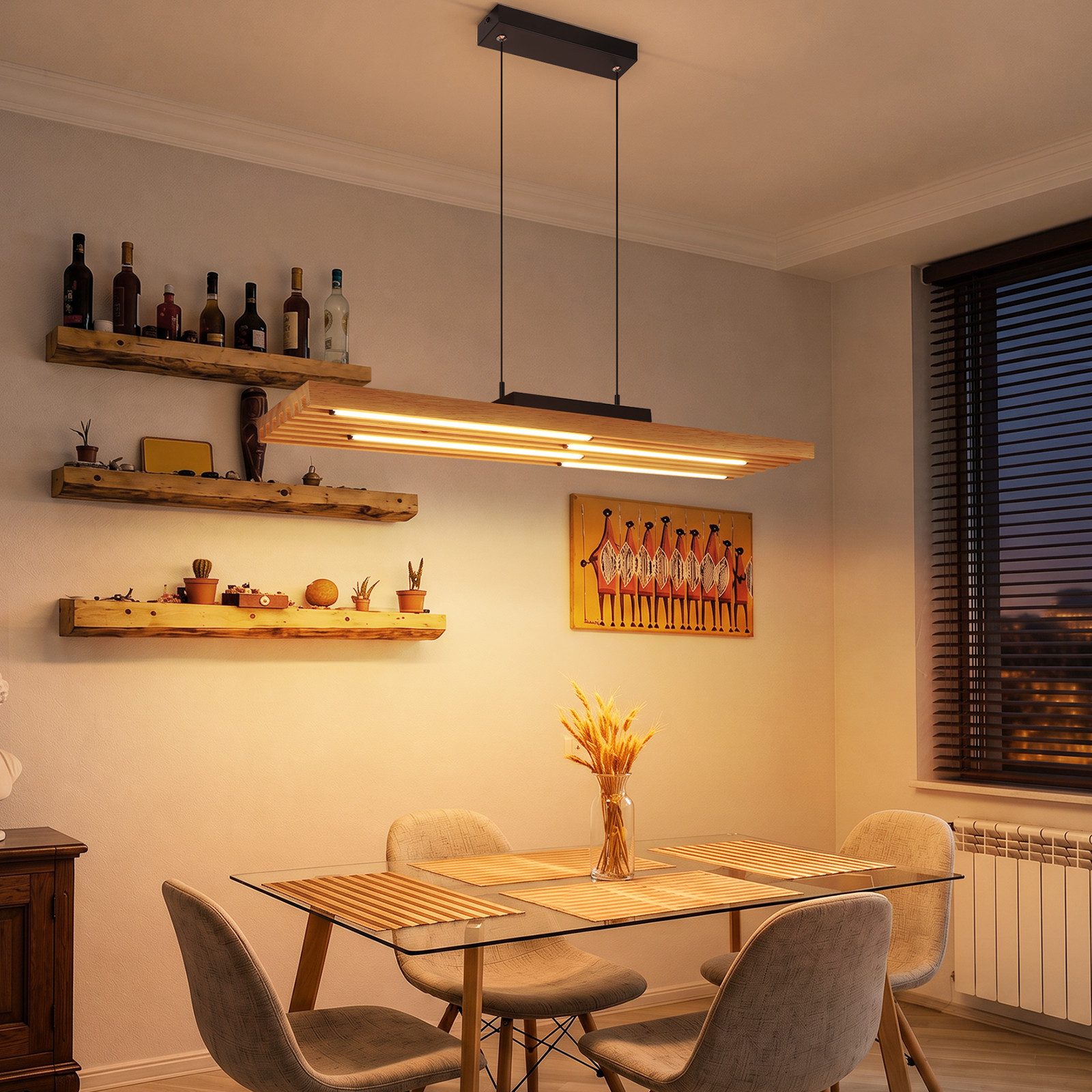 ZMH LED Pendelleuchte Modernes Holz 33W, dimmbar und farblich verstellbar per Fernbedienung, LED fest integriert, höhenverstellbar mit Speicherfunktion Nachtlic – Bild 3 von 5