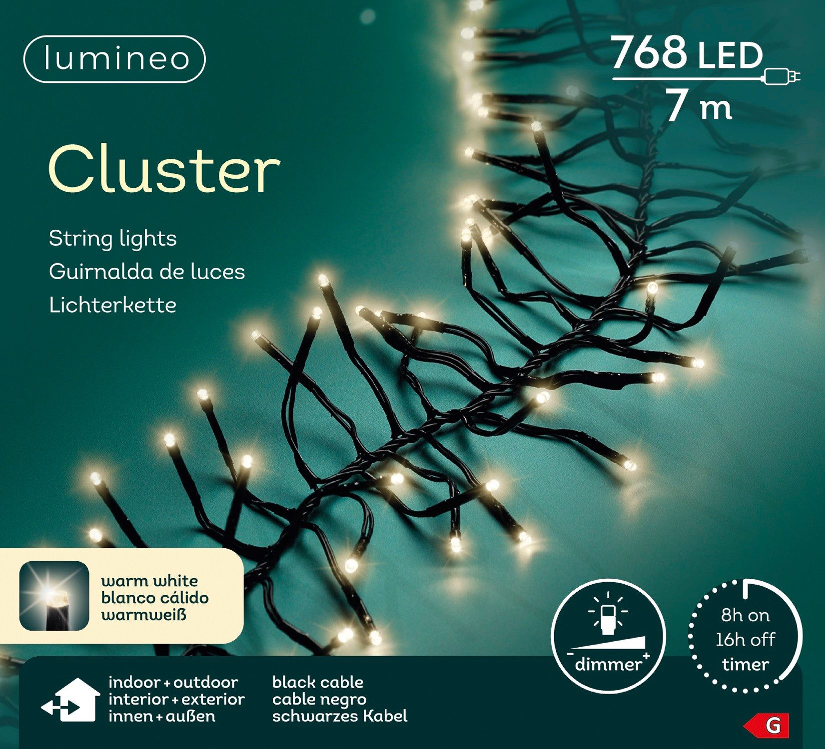 Lumineo LED-Lichterkette »Cluster 768 LED's 6m warmweiß, schwarzes Kabel«,  Indoor & Outdoor geeignet, dimmbar, 8h-Timer online kaufen | OTTO