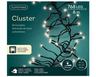 Lumineo LED-Lichterkette »Cluster 768 LED's 6m warmweiß, schwarzes Kabel«, Indoor & Outdoor geeignet, dimmbar, 8h-Timer