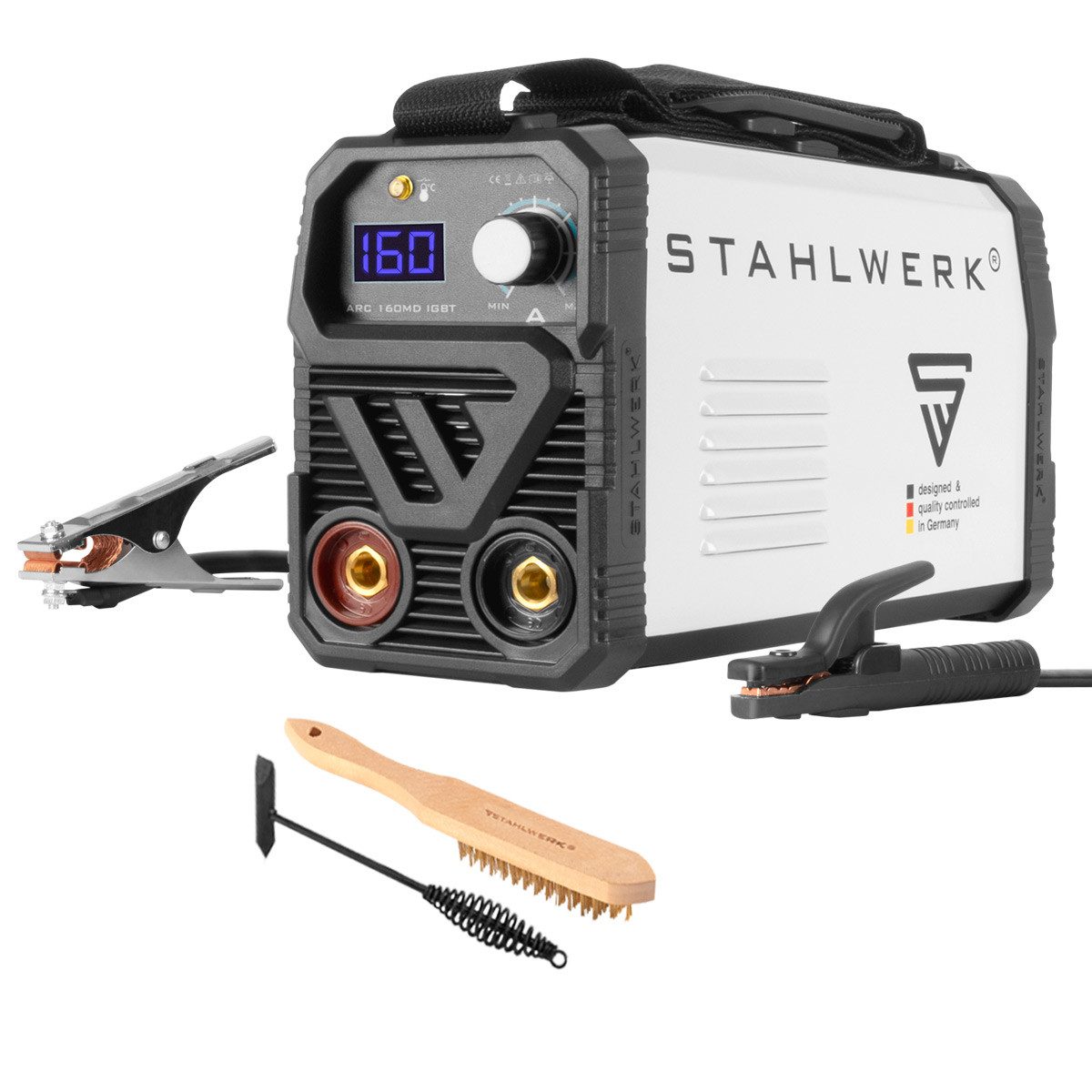 STAHLWERK Inverterschweißgerät ARC 160 MD Schweißgerät - DC MMA, E-Hand, 30 - 160 A, Packung}, 4-tlg., Einzelgerät, Lift-TIG Inverter mit 160 Ampere, IGBT Technologie und Single-Board