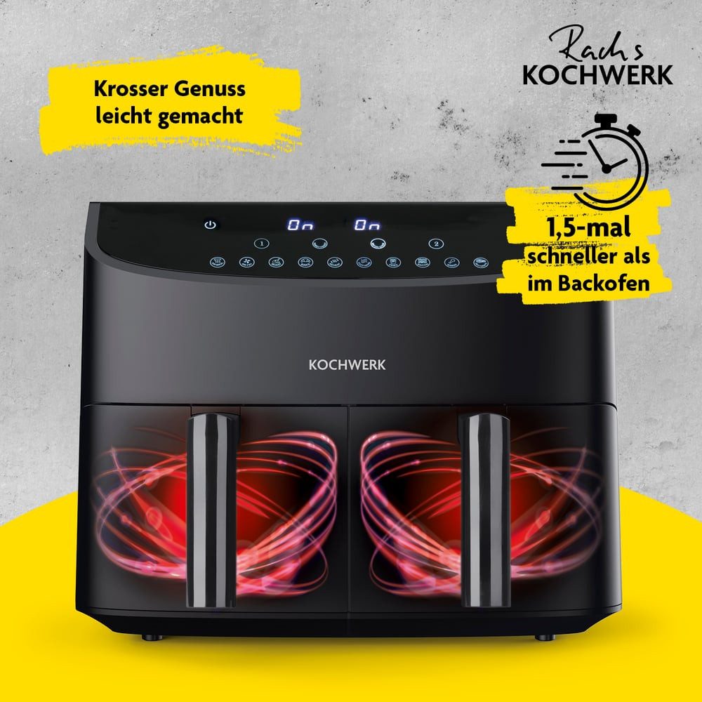 Rachs KOCHWERK Heißluftfritteuse Doppelkammer 7L digitaler Airfryer mit Touch, 2400 W, 10 Programme & 2 3,5L Kammern, Smart-Cook Funktion – Bild 5 von 5