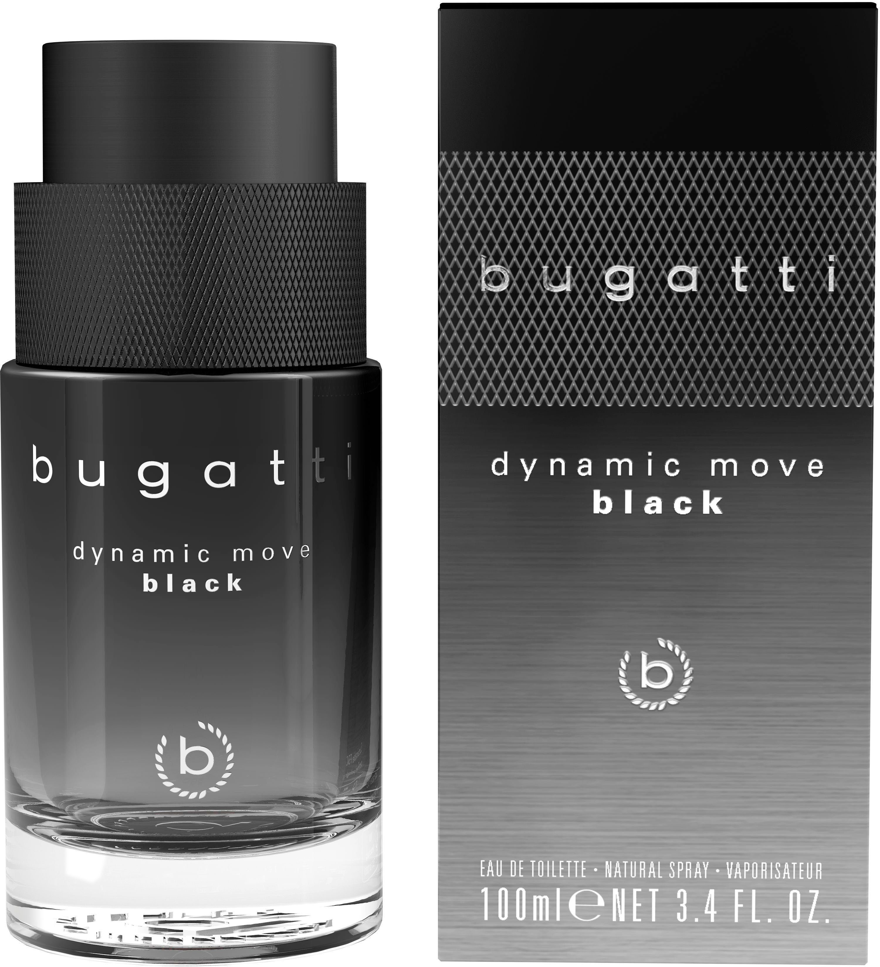 bugatti Eau de Toilette Dynamic Move Black EdT 100ml, Orientalischer Herrenduft mit Feigenblätter, Ingwer und Kaschmirholz.