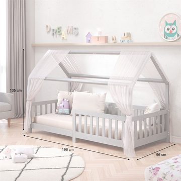 IDIMEX Kinderbett NINA, Hausbett Montessori Bett Kiefer 90 x 200 Tipibett mit Dach und rausfal