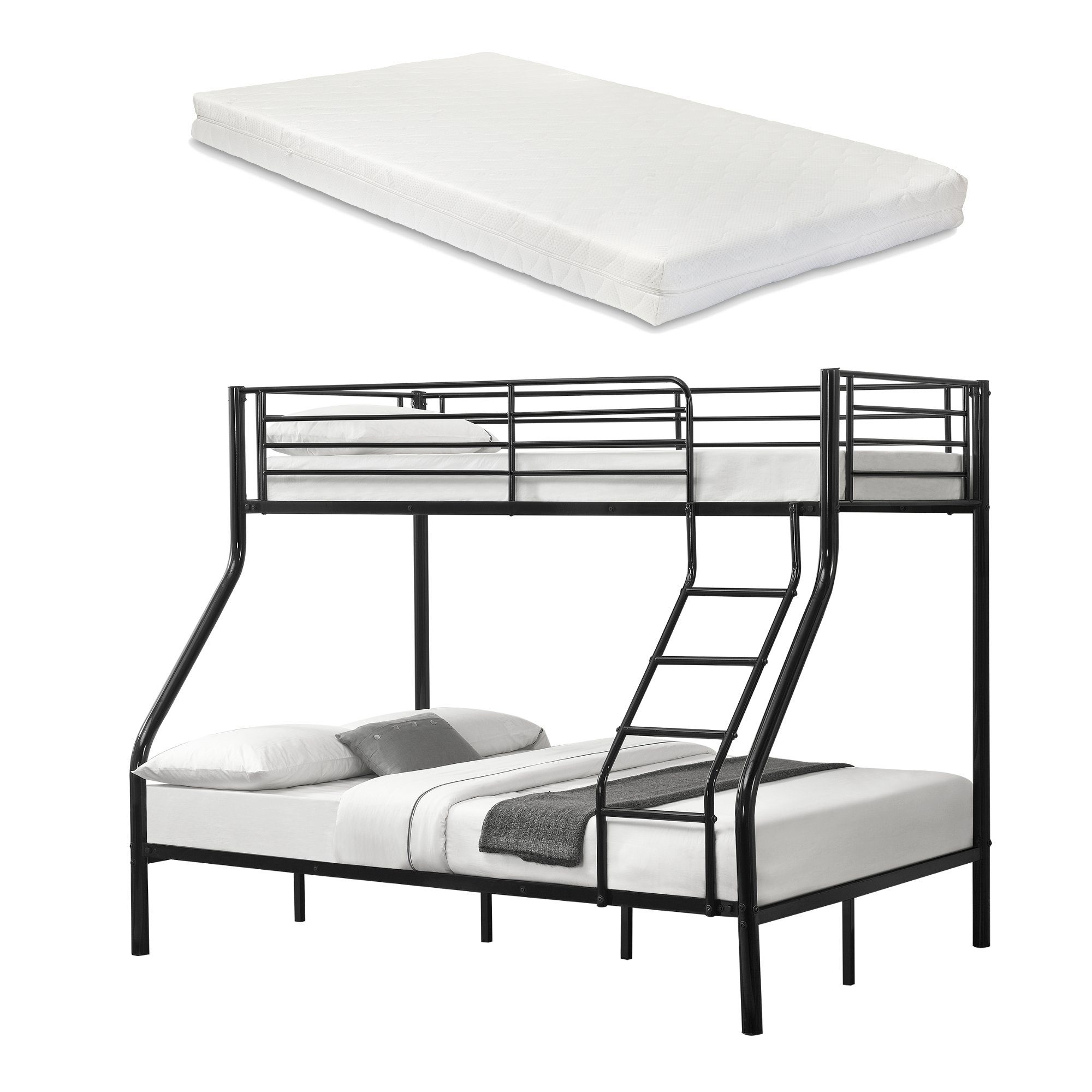 neu.haus Etagenbett Stockbett mit 2 Kaltschaummatratzen Schwarz (Set), »Sortland« aus Metall