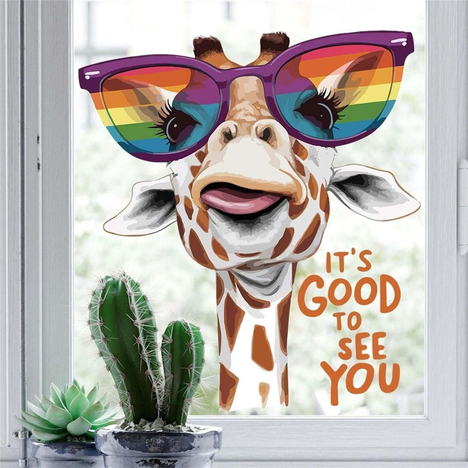 LuxusKollektion Fensterbild Fensteraufkleber Cartoon Tiere Giraffe Zebra PVC