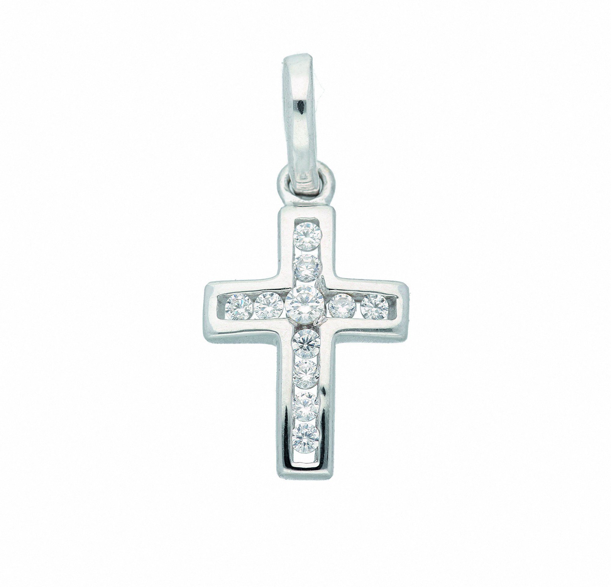 Anhänger mit Kette Halskette Adelia´s Schmuckset Anhänger Kreuz Set - ohne 333 Zirkonia, Weißgold mit