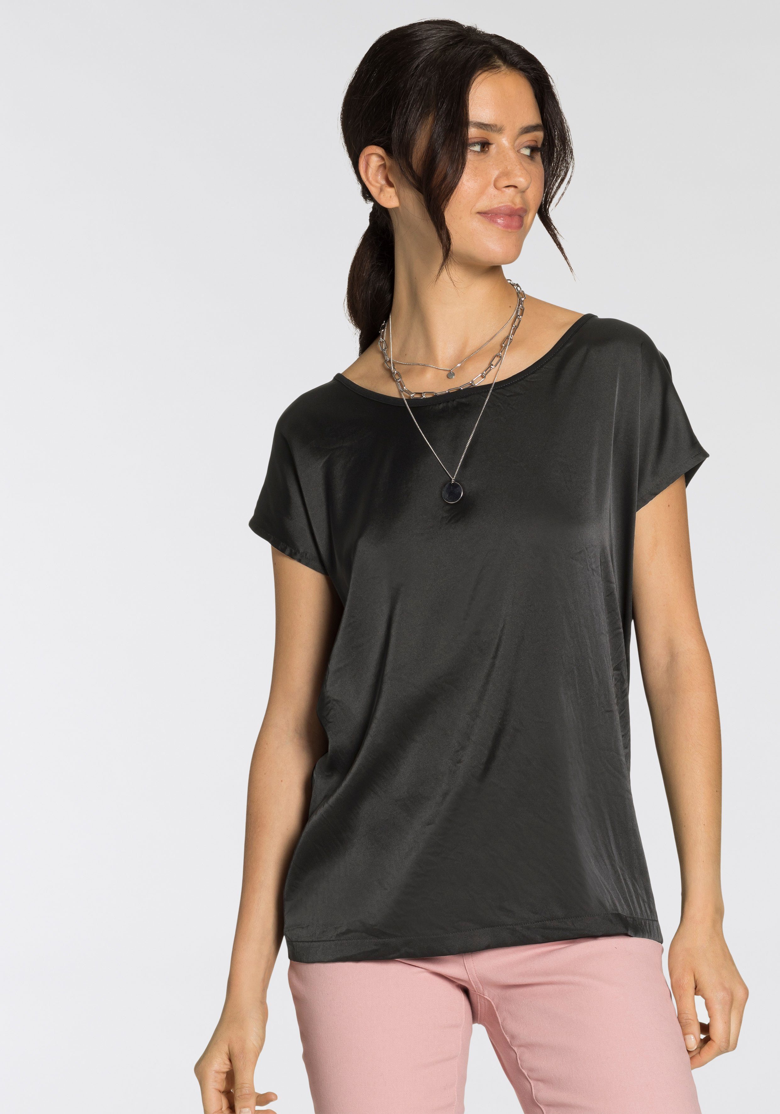 Laura Scott Shirtbluse aus Satin und Jersey - NEUE KOLLEKTION schwarz