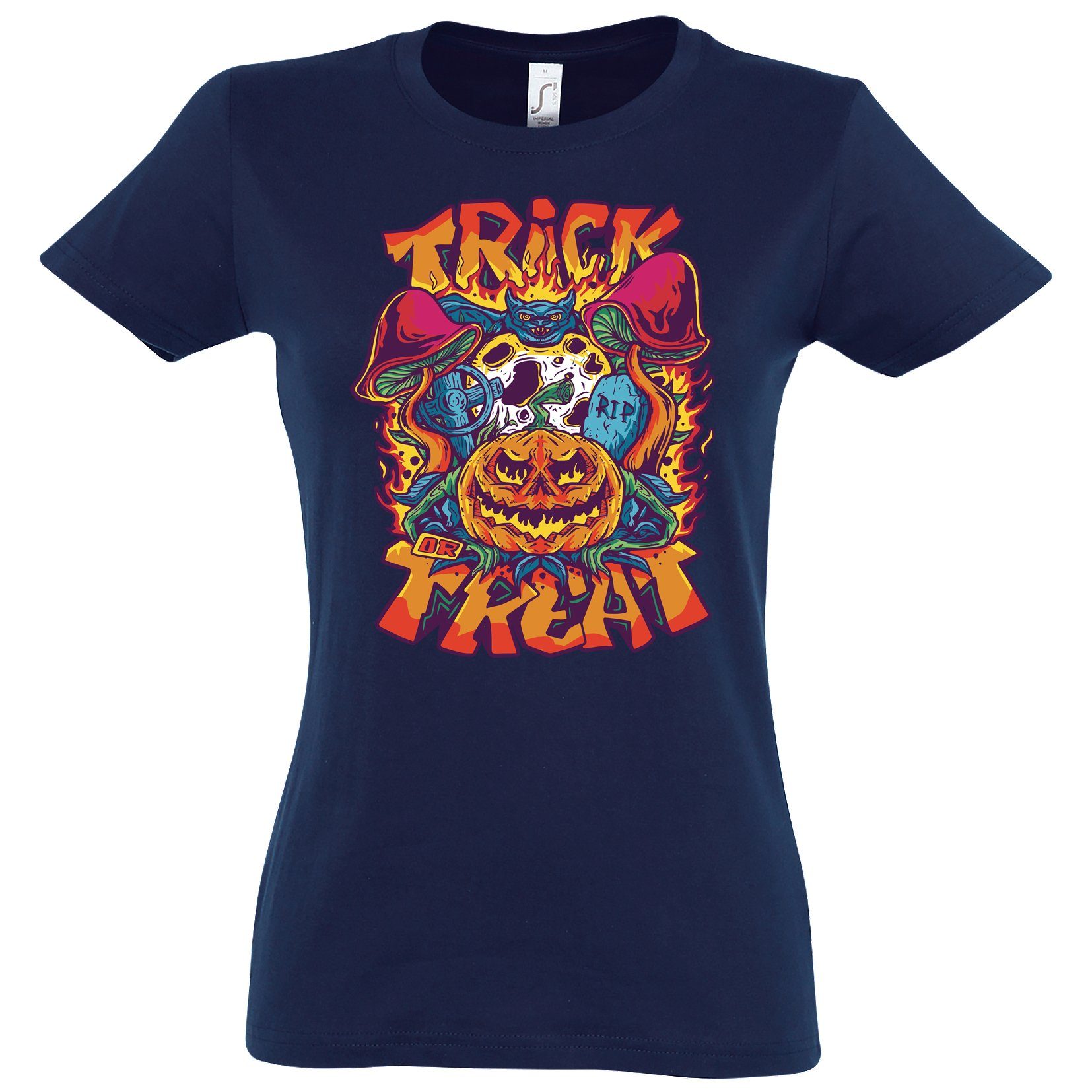 Youth Designz T-Shirt Halloween Damen Shirt Horror Trick or Treat Pilz Fun-Look Mit modischem Print