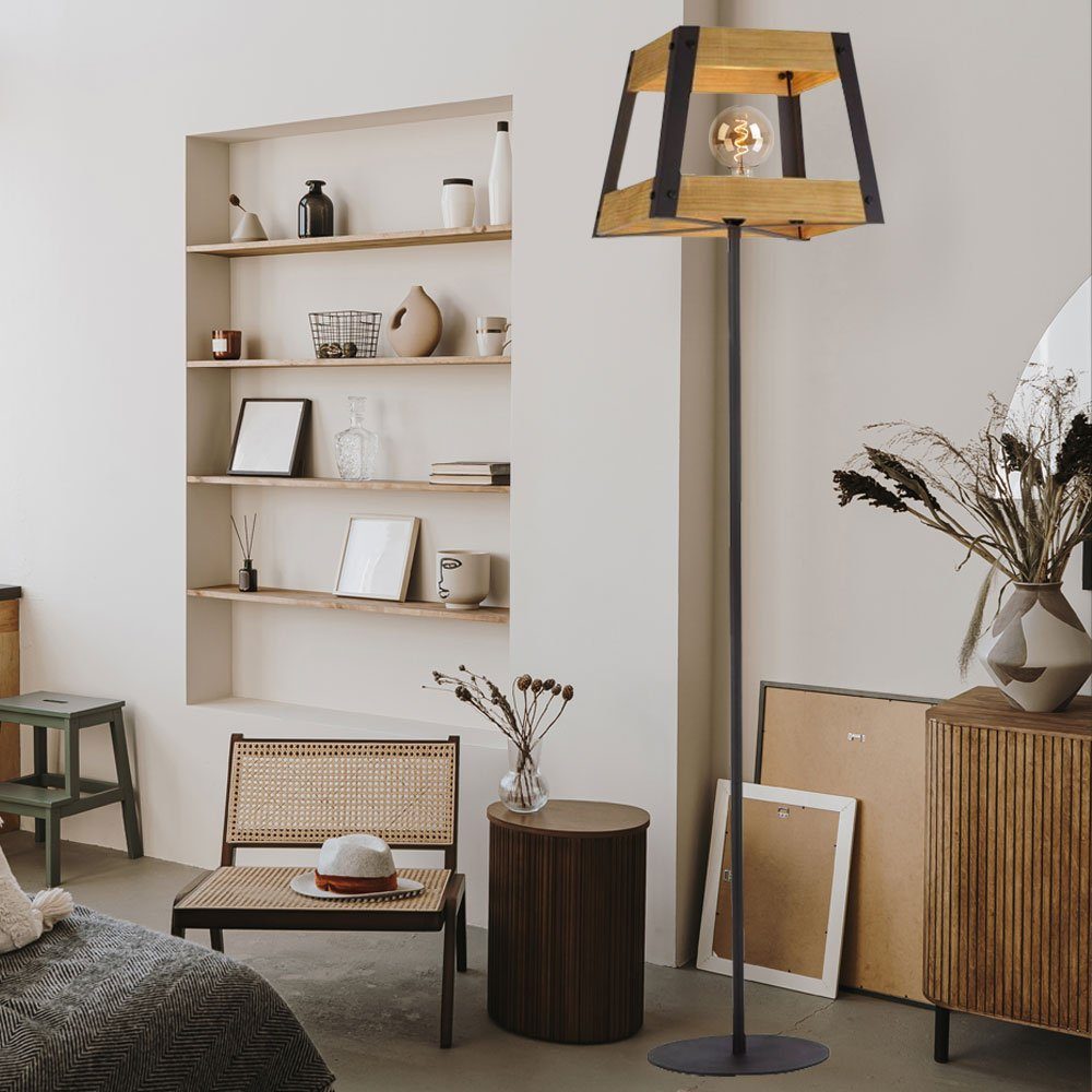 etc-shop RETRO Decken Fluter Stehlampe, Wohn Zimmer Steh Leuchte inklusive, Filament Leuchtmittel Warmweiß, Beistell LED Holz