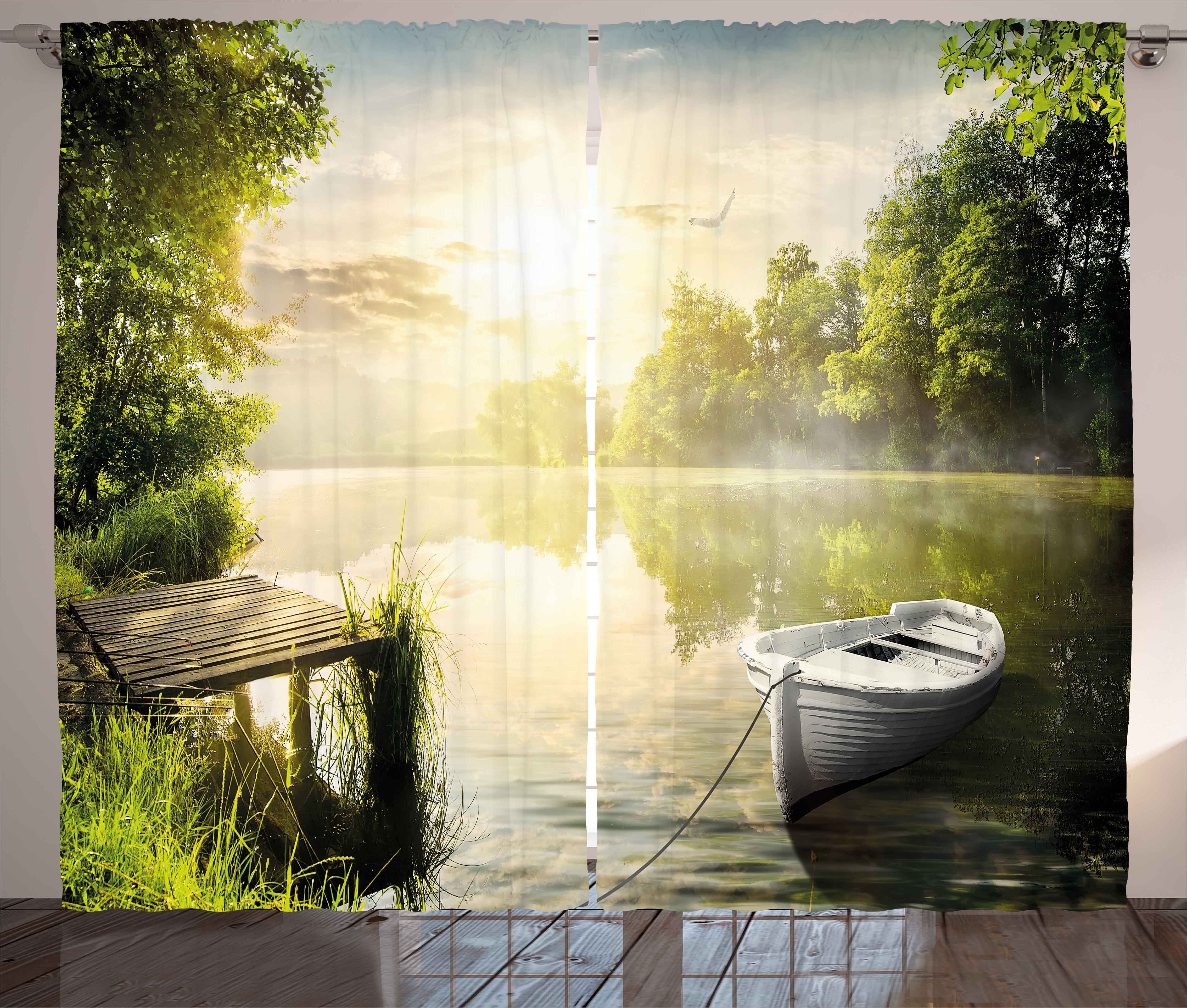 Gardine Schlafzimmer See und von Vorhang Abakuhaus, Schlaufen Kräuselband Boot Deck Foggy Haken, mit Natur