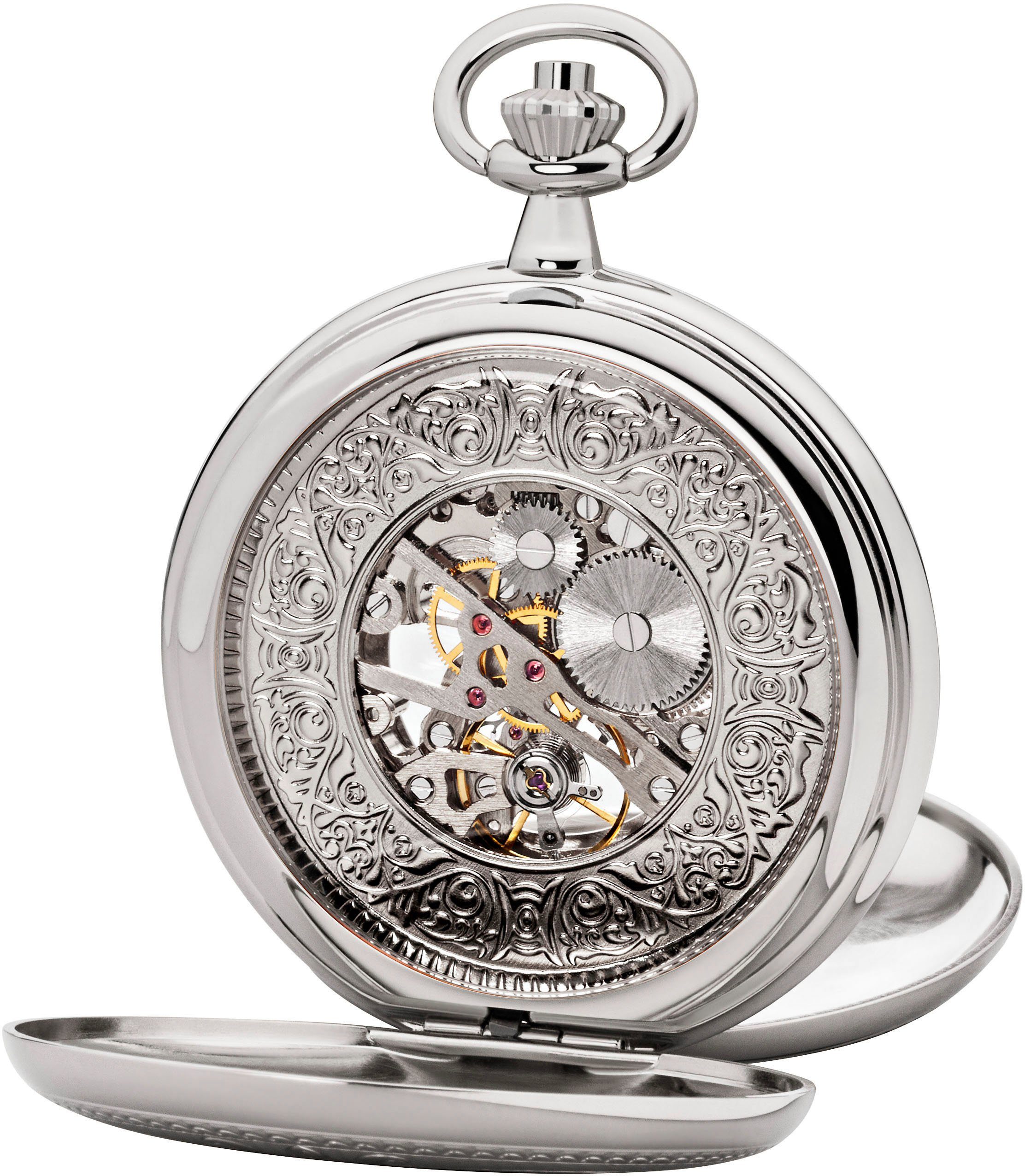 Regent Taschenuhr P704-19377740, (Set, 2-tlg., mit dazu passender Kette), Herrenuhr, Handaufzug, skelettiertes Zifferblatt, Geschenkidee