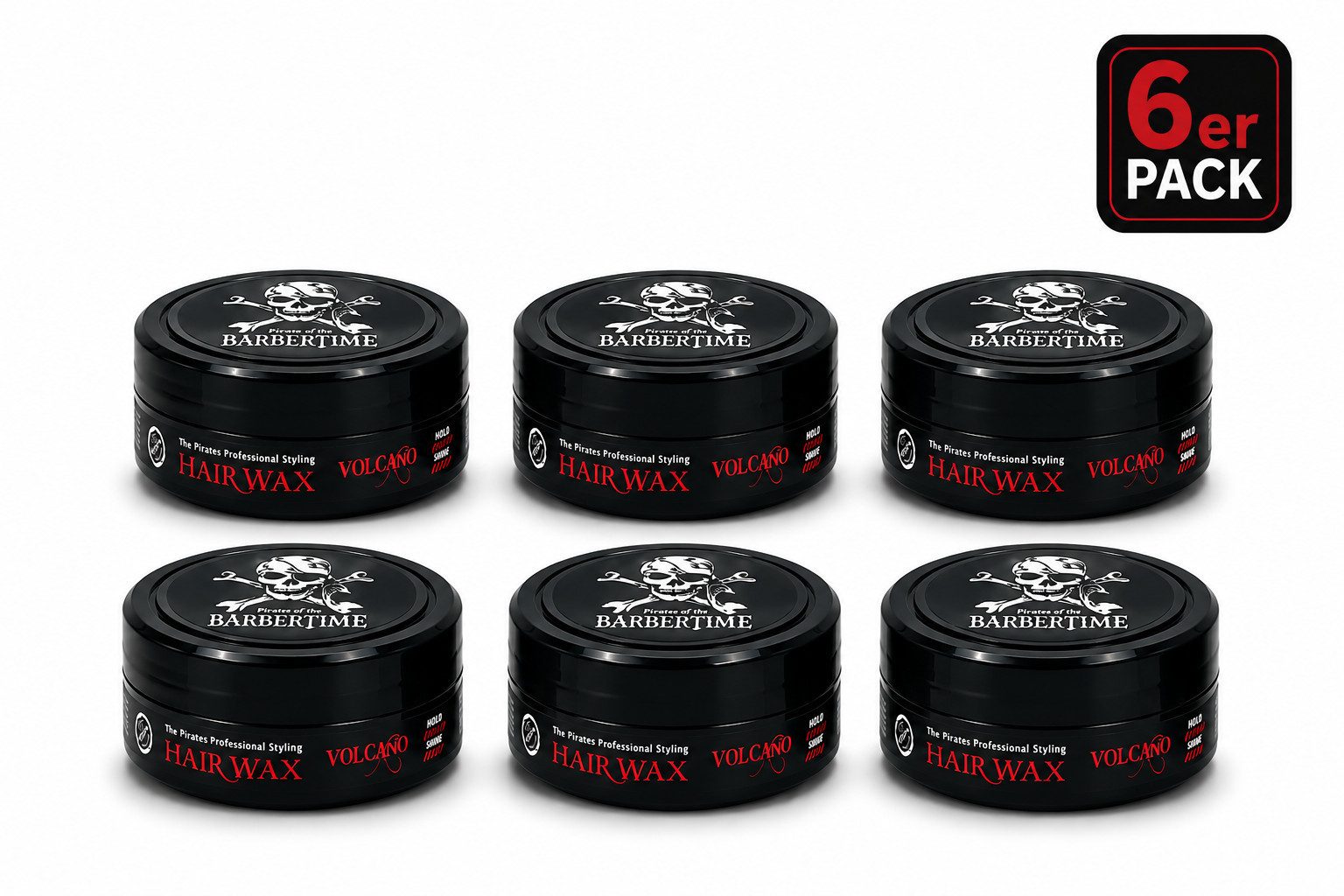 BARBERTIME Haarwachs 6x Haarwachs Hair Wax Styling Wax 150ml Volcano, 6-tlg.