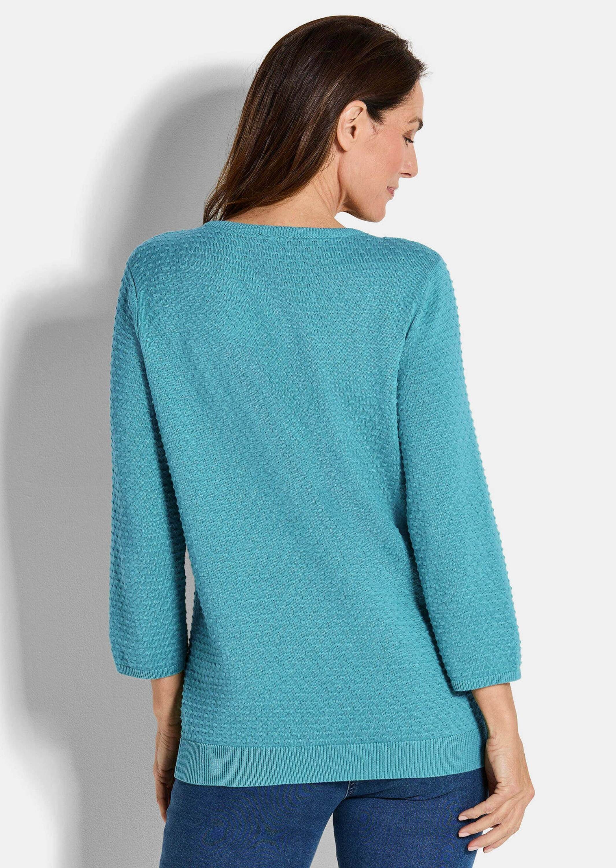 GOLDNER Strickpullover Kurzgröße: Halbarm Baumwollpullover mit Struktur Elegantes Strickoberteil mit Rundhals-Ausschnitt und 3/4-Ärmel