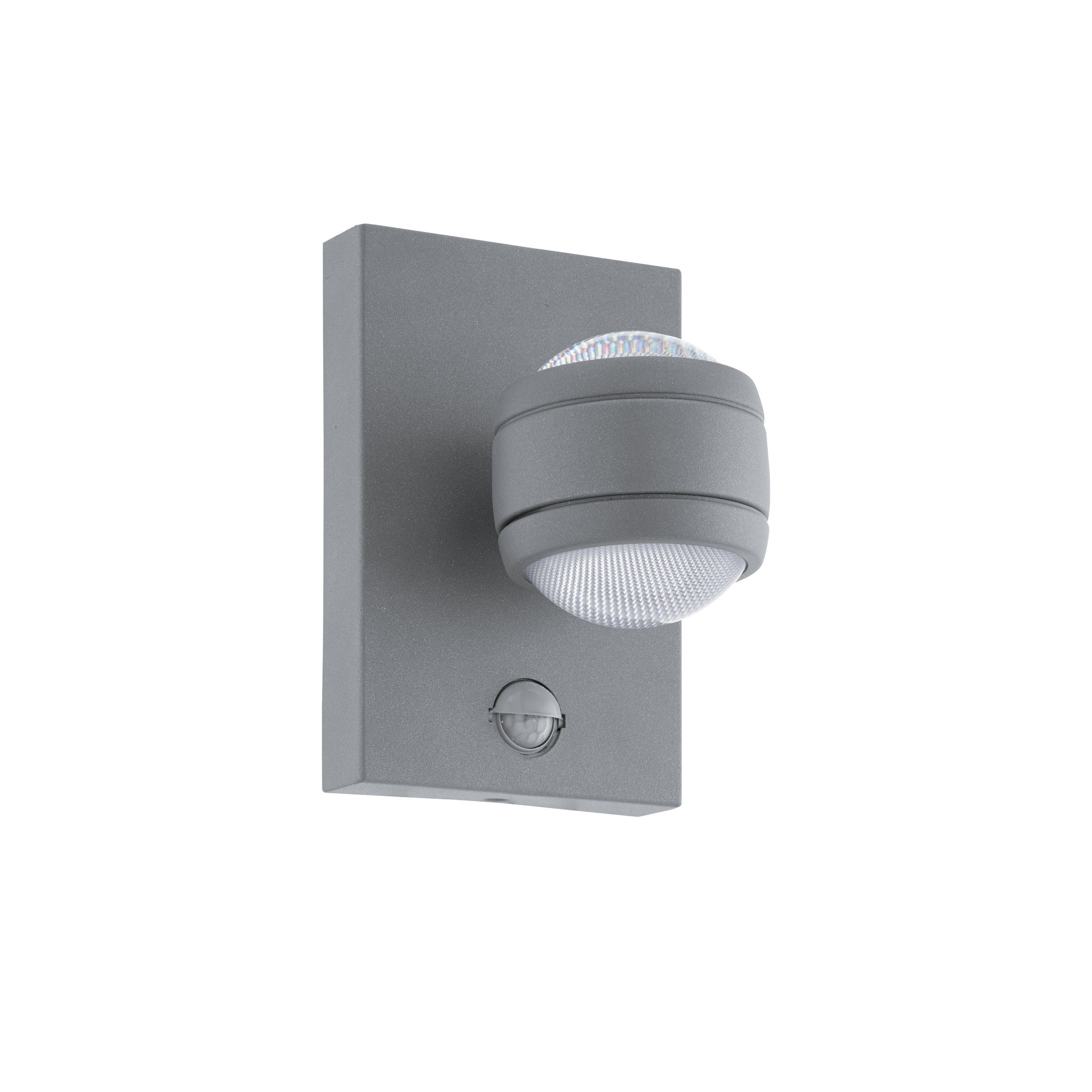 EGLO LED Wandleuchte Sesimba 1, Leuchtmittel inklusive, Außenleuchte inkl. Bewegungsmelder, Silber, Sensor-Wandleuchte, IP44