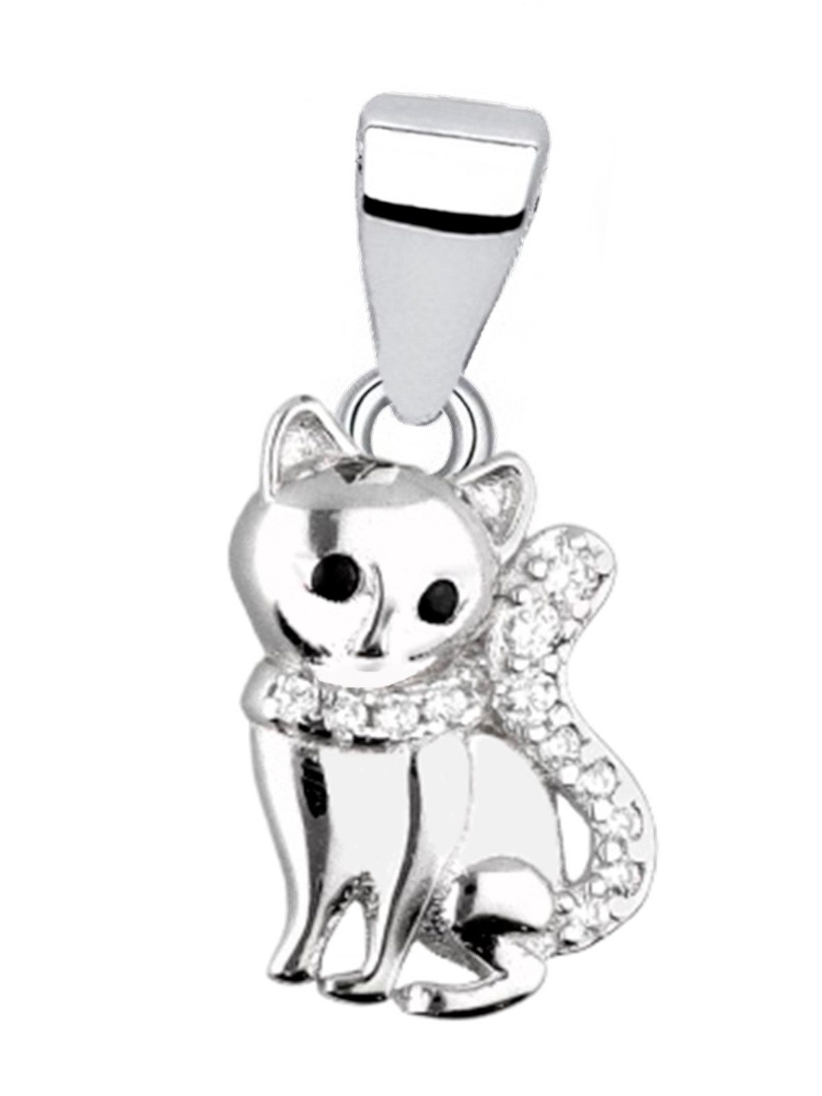 Kettenanhänger Silber Katze mit Zirkonia Kater Anhänger 925 Sterling Echtschmuck