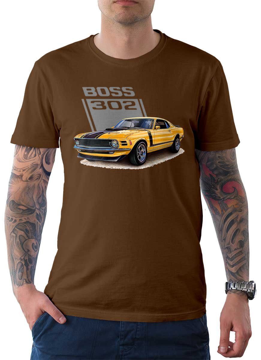 Rebel On Motiv mit US-Car Tee T-Shirt American Wheels Braun / Classic T-Shirt Auto Herren