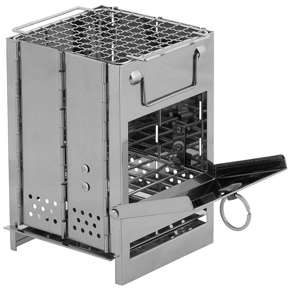 FoxOutdoor Gaskocher Raketenofen, mit Rost, faltbar, mini, Edelstahl, (Packung), ca. 21 x 14 x 14 cm (H x B x T)