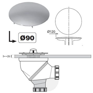 Dusche-24 Duschablauf Ablaufgarnitur JAMES mit Haarfänger, 58 Liter/Minute, Bauhöhe: 83 mm, Abdeckung ABS-Chrom