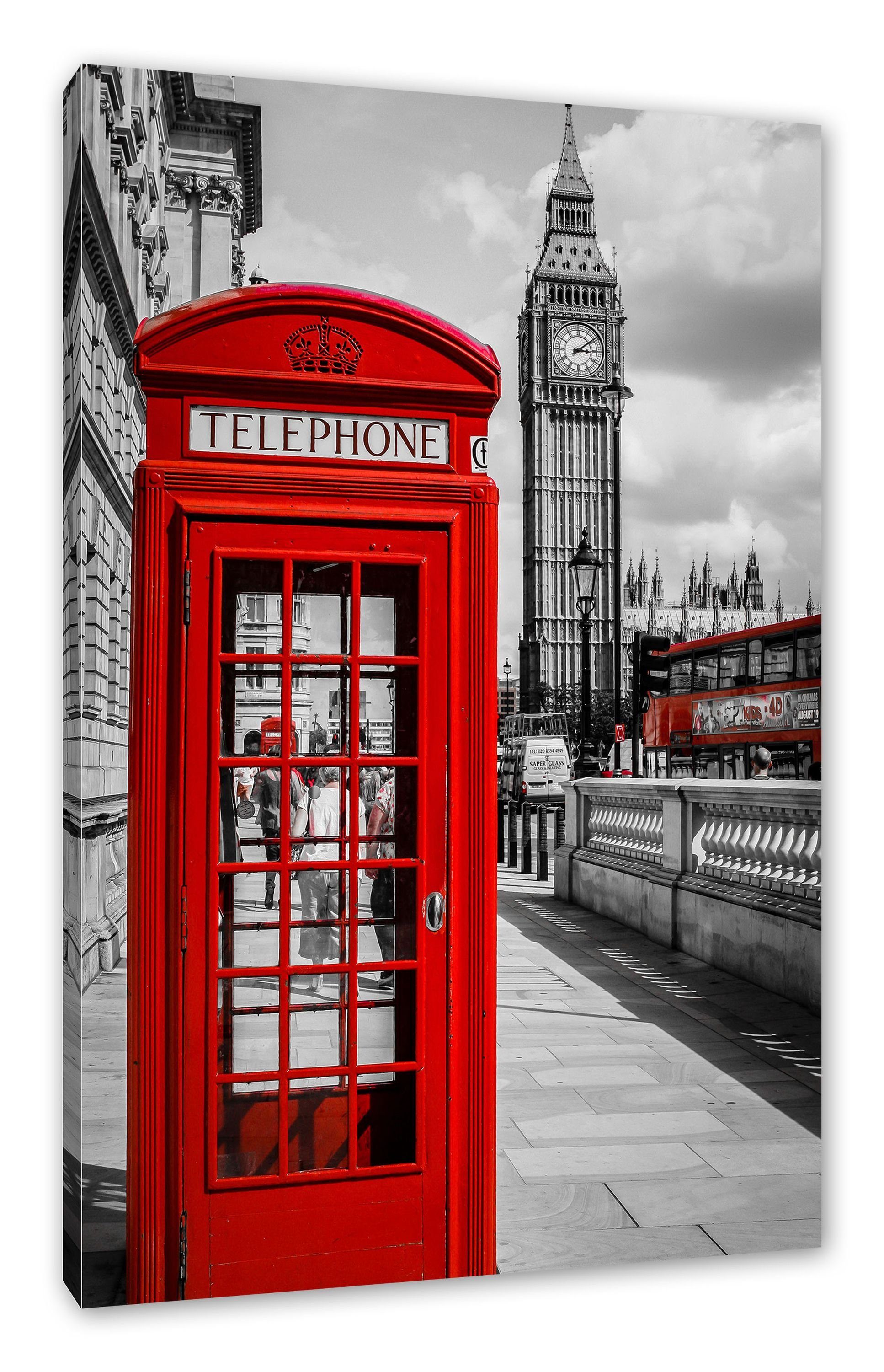 Pixxprint Leinwandbild Telefonzelle London, Telefonzelle London (1 St), Leinwandbild fertig bespannt, inkl. Zackenaufhänger