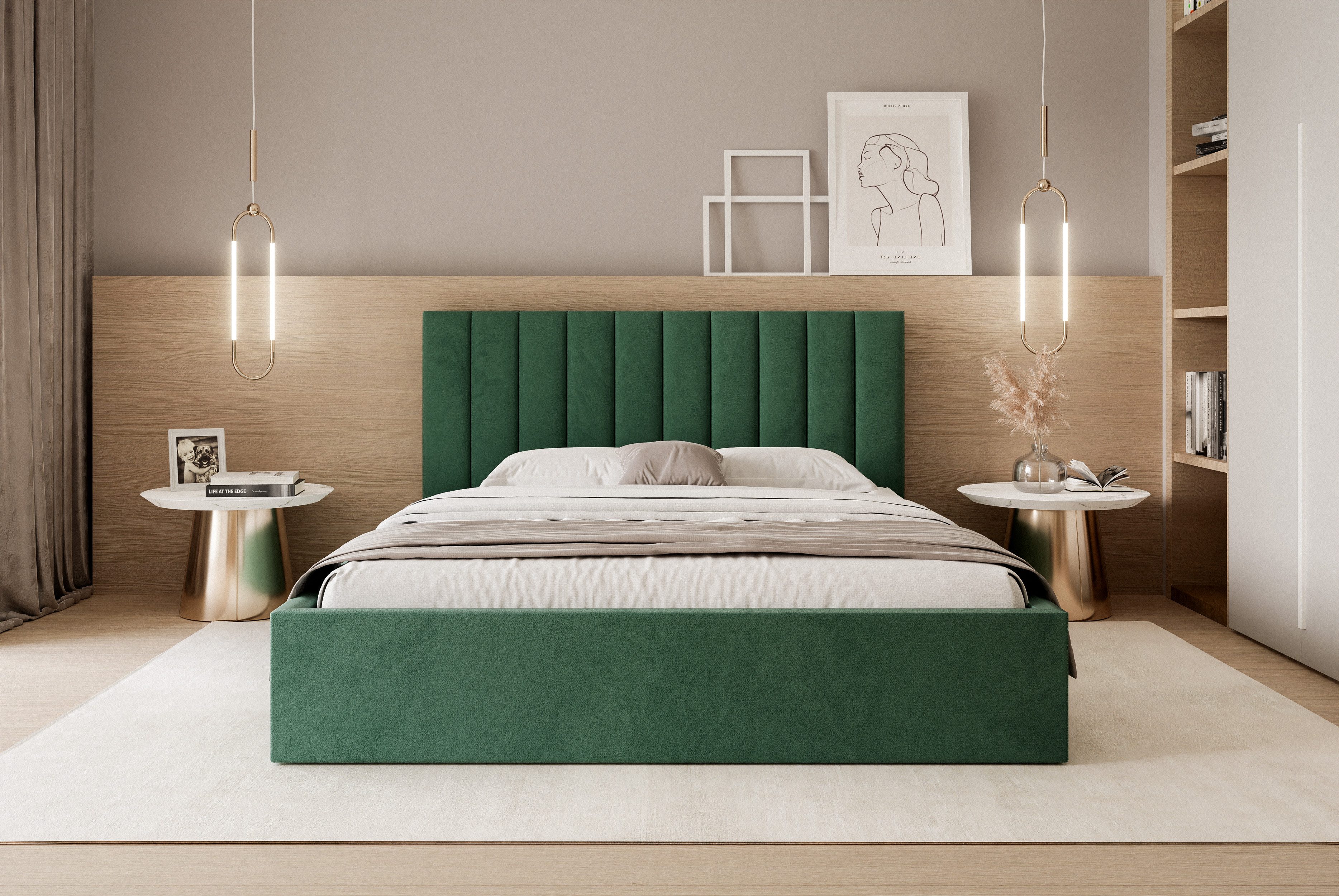 Goldstoff Polsterbett Modernes Bett mit Stauraum günstig online kaufen