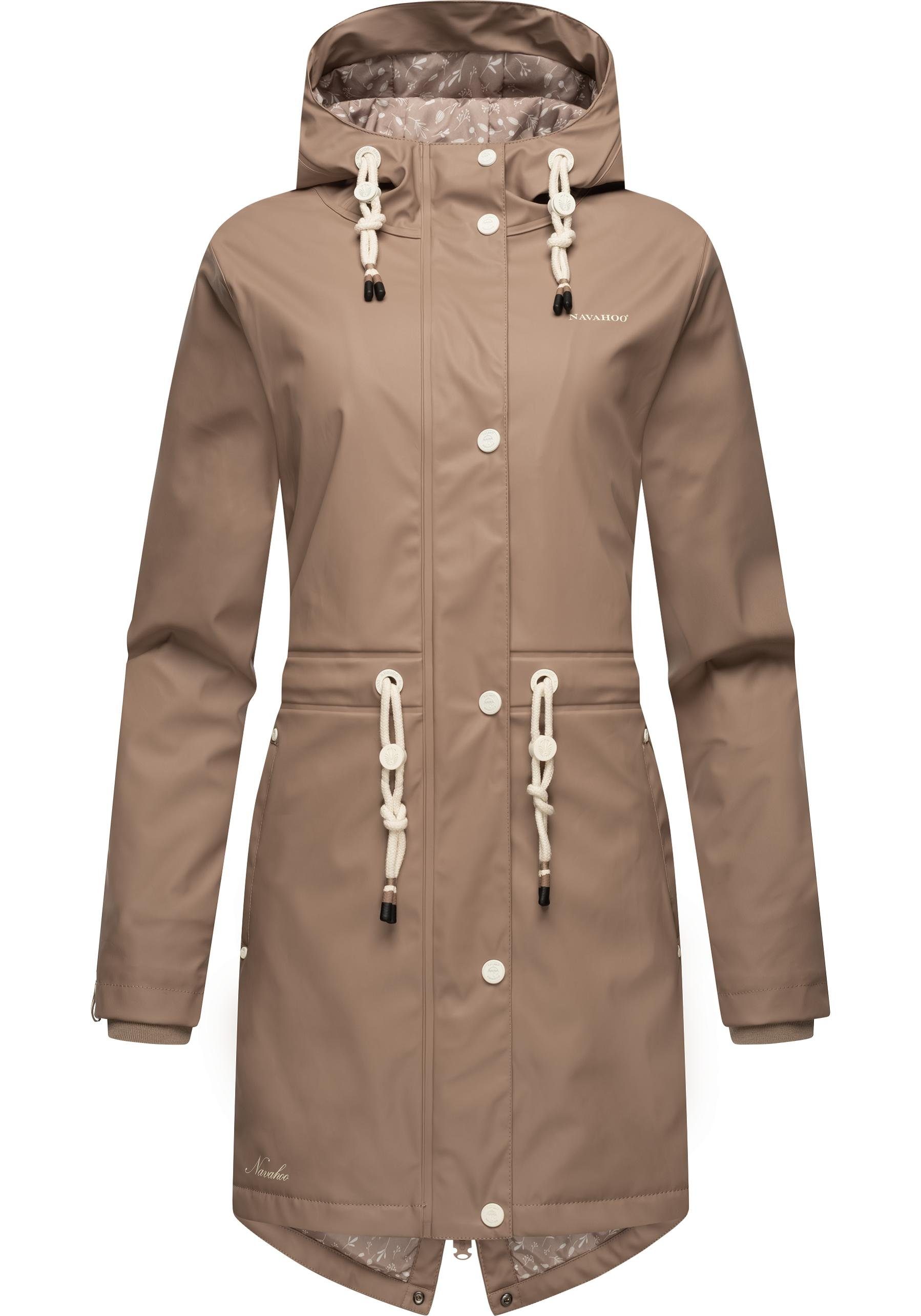 Navahoo Regenjacke Flower of Ocean modischer Damen Outdoor Regenmantel taupe