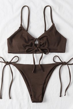 B.X Tankini Einfarbiger Badeanzug mit niedrigem Bund und Kordelzug für Damen Sommerliches 2-teiliges Badeanzug-Bikini-Set mit Spaghettiträgern