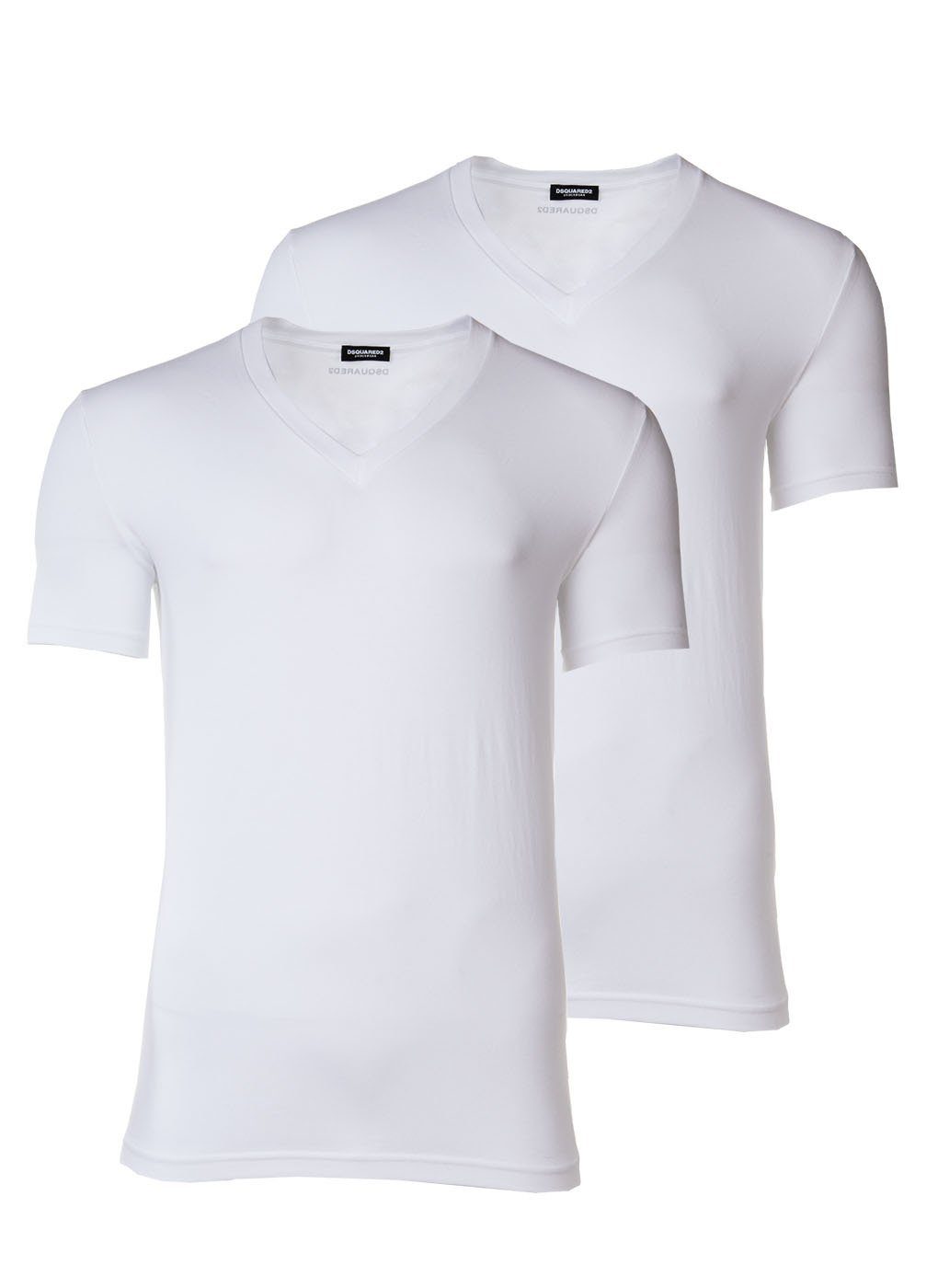 Dsquared2 T-Shirt Herren T-Shirt - V-Neck, Cotton Stretch Twin Pack Weiß