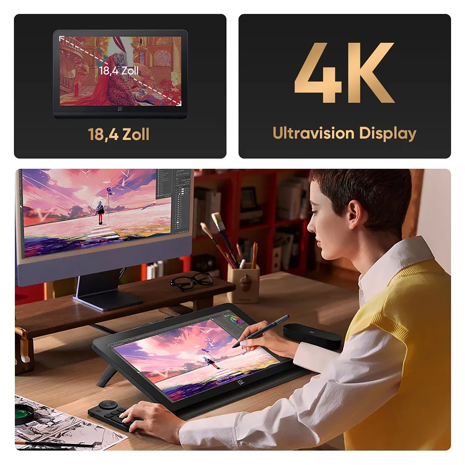 XP-PEN Artist Pro 19 (Gen.2) Grafiktablett (18,4", Zwei Stifte, doppelte Geschmeidigkeit)