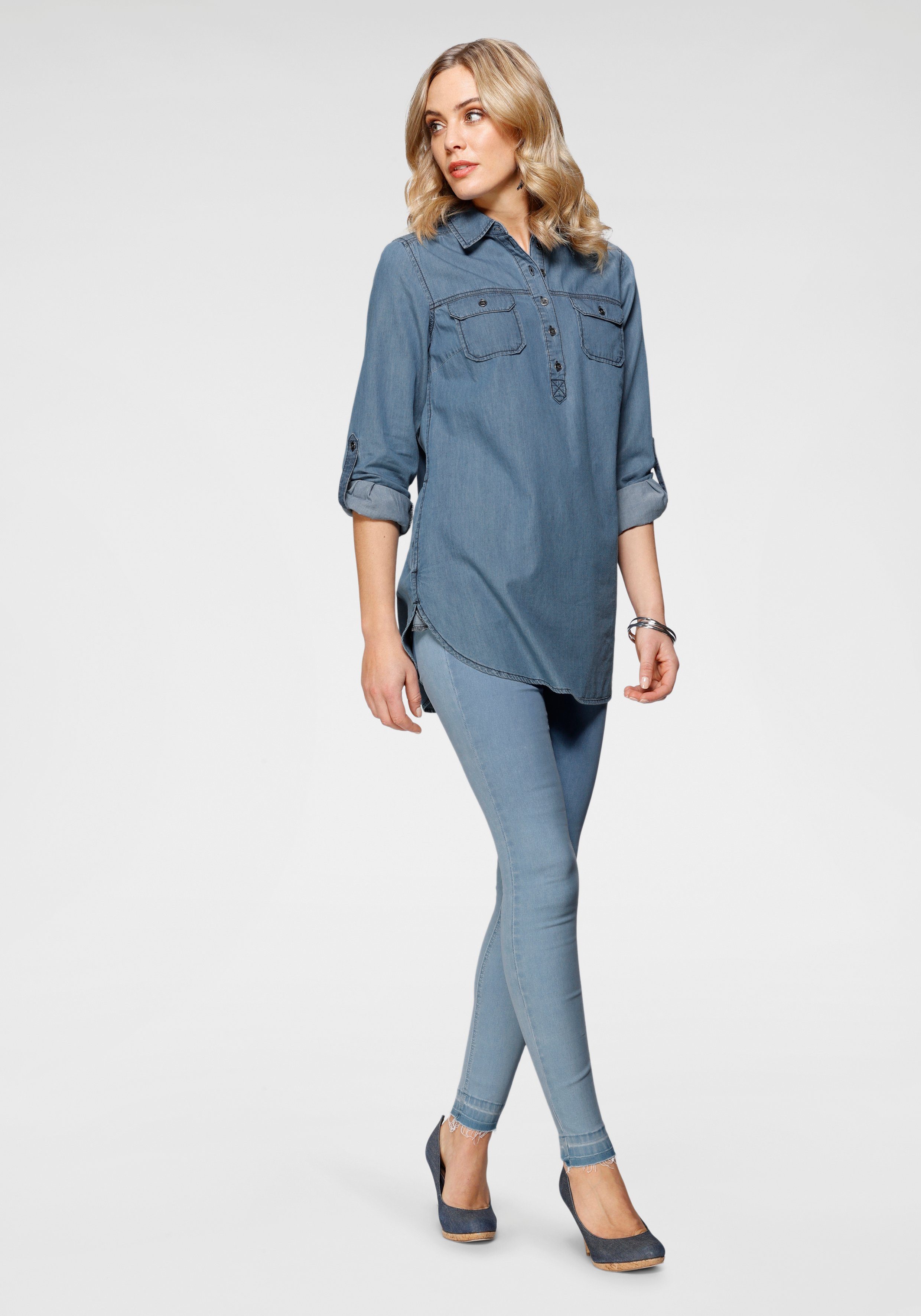 Arizona Skinny-fit-Jeans light-blue offenem Waist Saum mit Stretch Ultra High