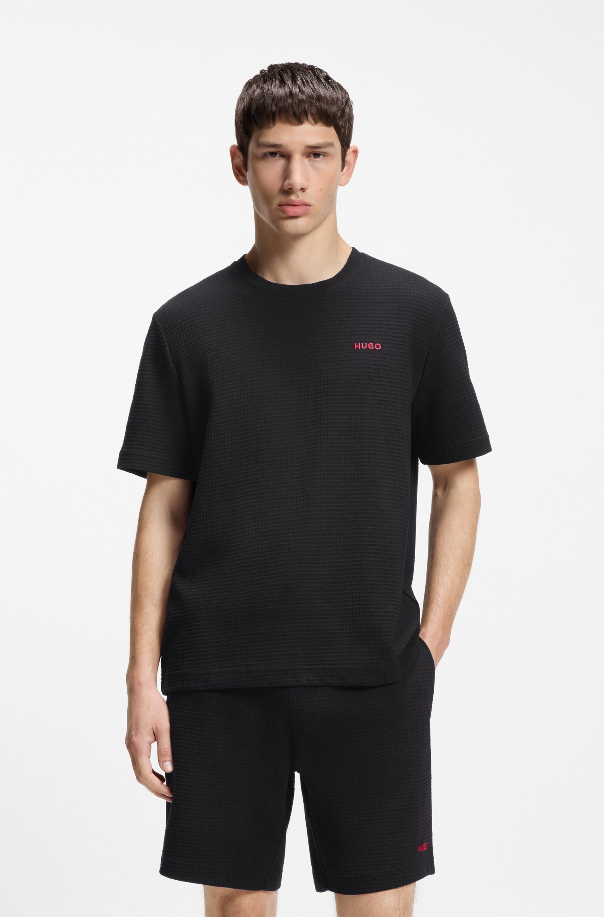 HUGO T-Shirt,Austin T-Shirt Waffelstruktur und Logo-Stickerei günstig online kaufen
