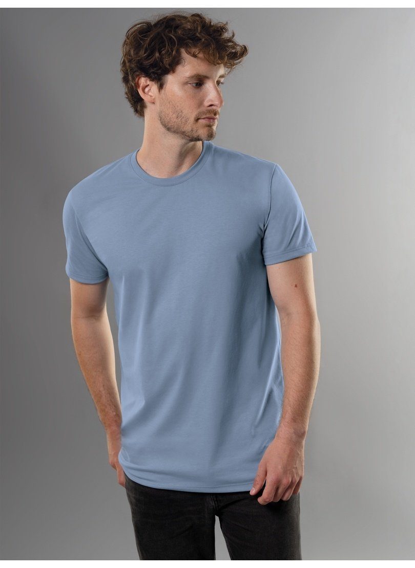aus Slim Baumwolle pearl-blue Fit TRIGEMA T-Shirt Trigema T-Shirt DELUXE