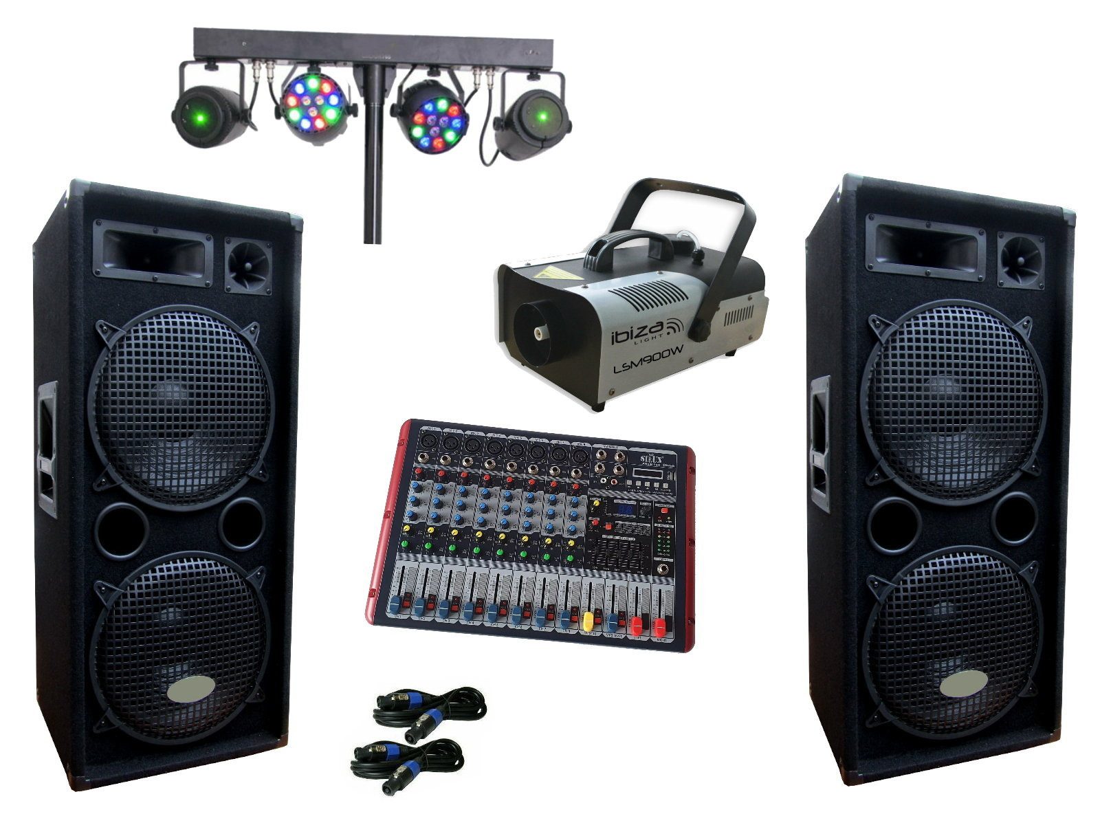PA Party Lautsprecher 8 Kanal Powermixer Lichtset Nebelmaschine 3400 W Party-Lautsprecher