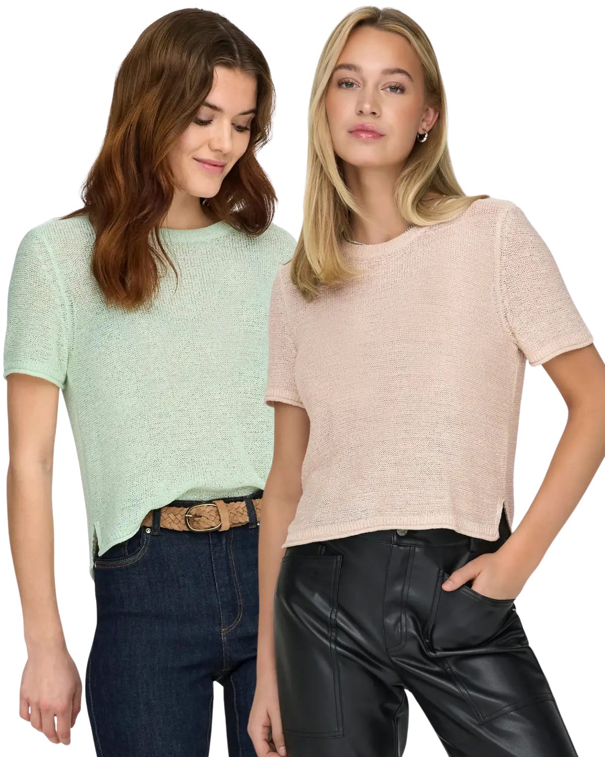 ONLY Kurzarmshirt (2er-Pack) Feinstrick Kurzarm Pullover leichtes Sommer Essential