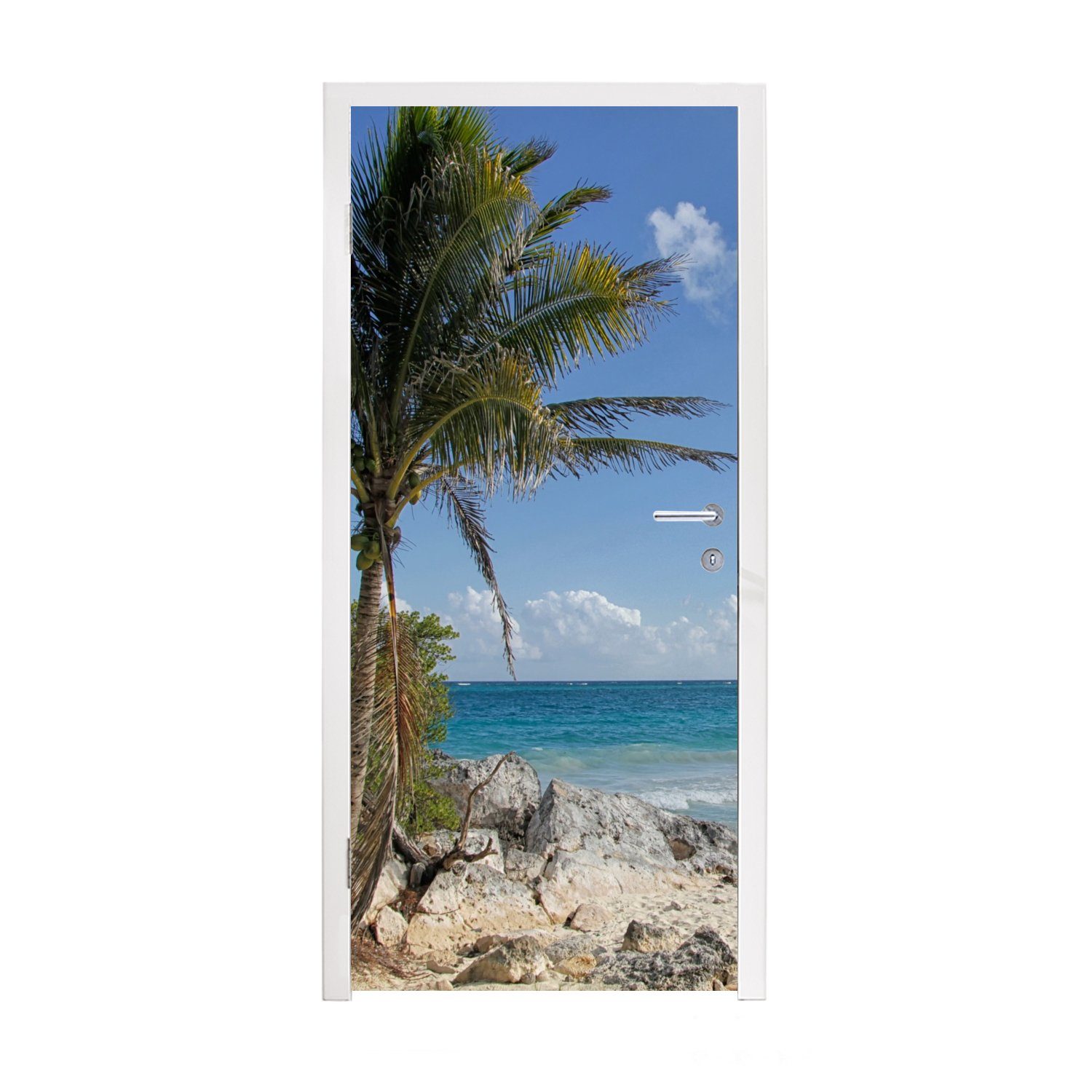 MuchoWow Türtapete Ein Strand in den Maya-Ruinen von Tulum in Mexiko, Matt, bedruckt, (1 St), Fototapete für Tür, Türaufkleber, 75x205 cm | Türtapeten