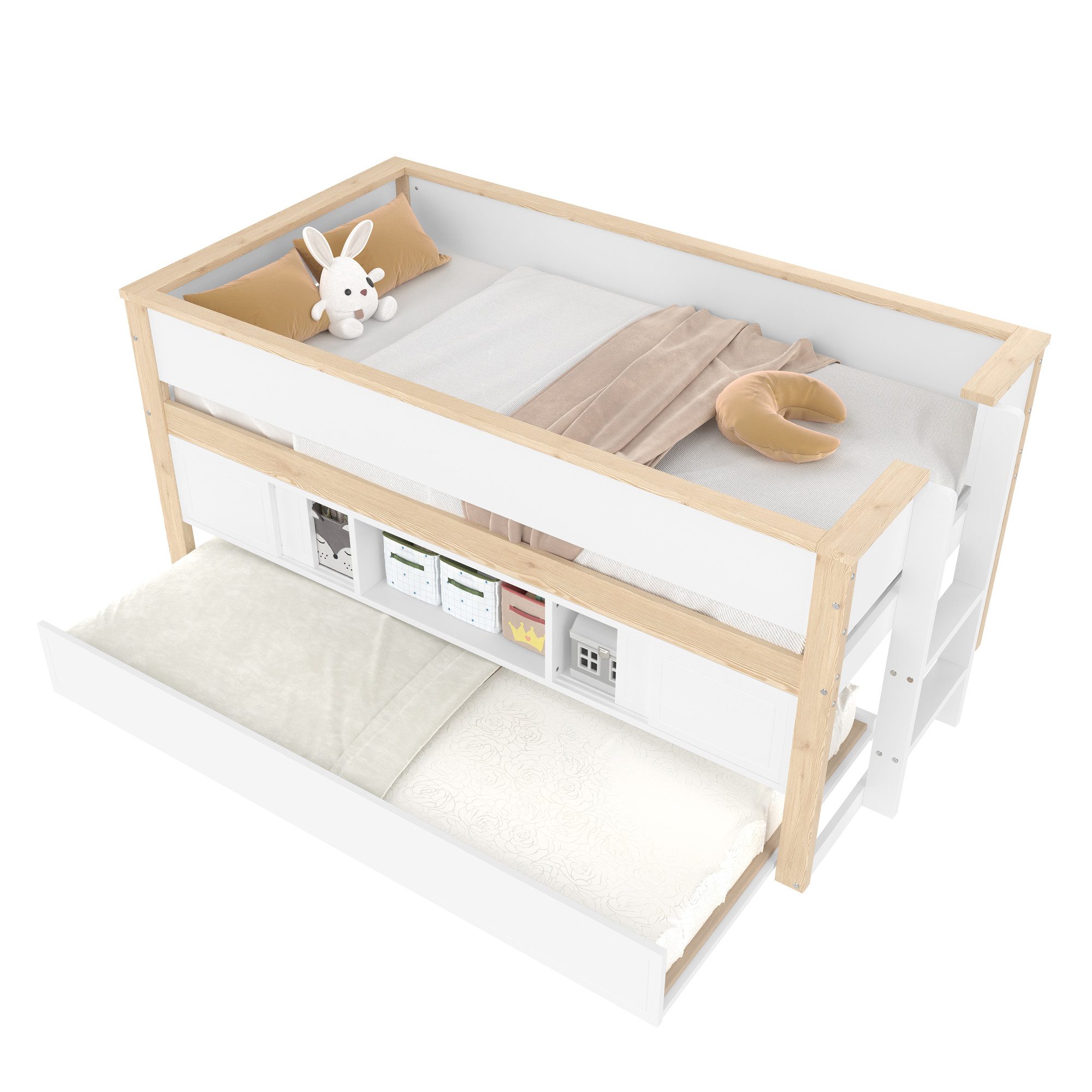 Ulife Etagenbett mit ausziehbarem Bett,Kinderbett,mehrere Ablagefächer, 90x günstig online kaufen